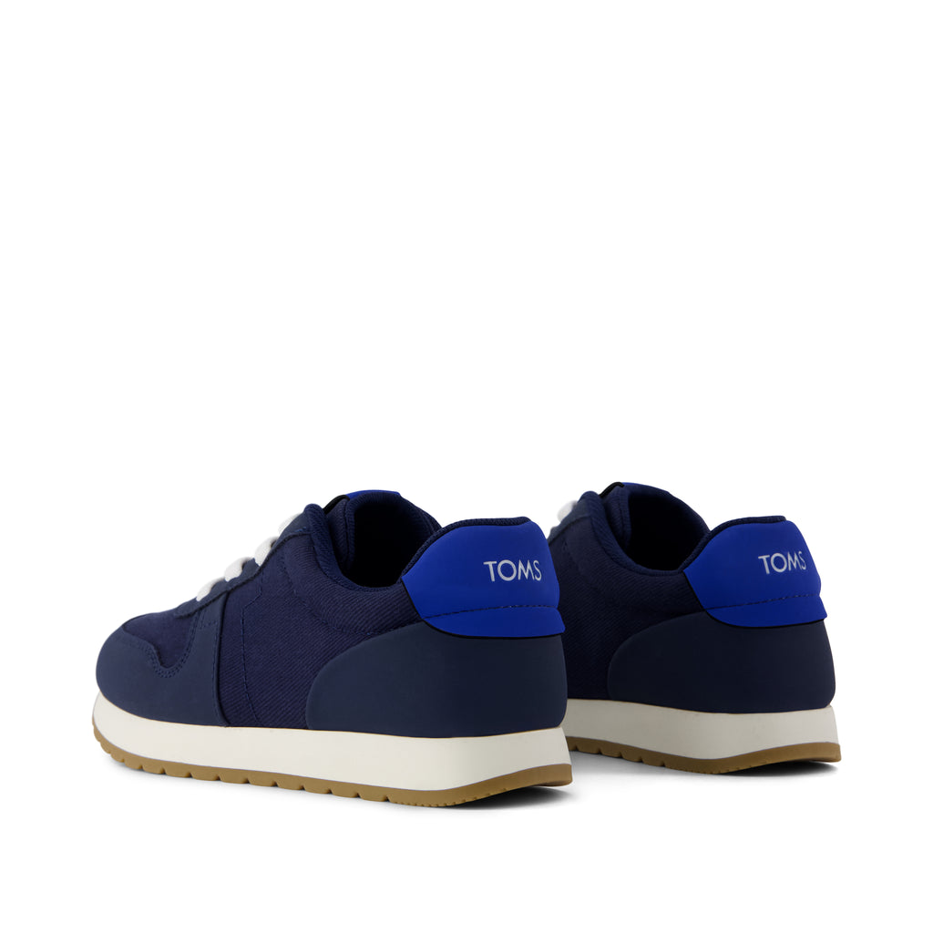 TRVL LITE Retro Runner Kids Sneaker - Water Repellent Multi Navy Vintage Twill Back View