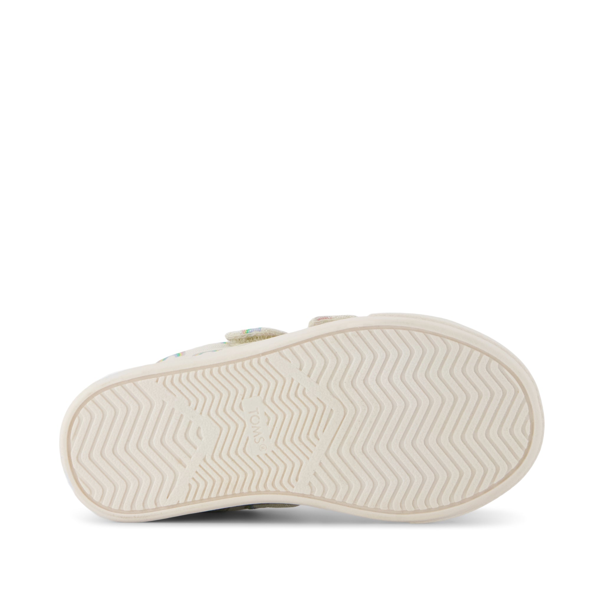 Cruz Double Strap Toddler Sneaker - Egret Foil Rainbows Bottom Sole View