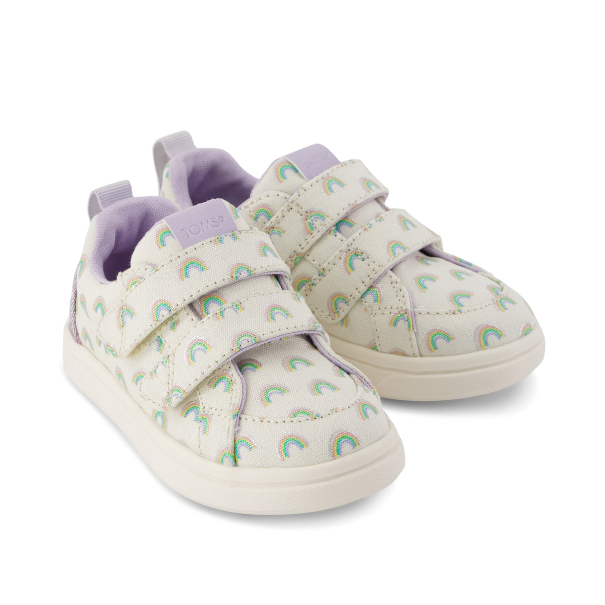 Cruz Double Strap Toddler Sneaker - Egret Foil Rainbows Front View