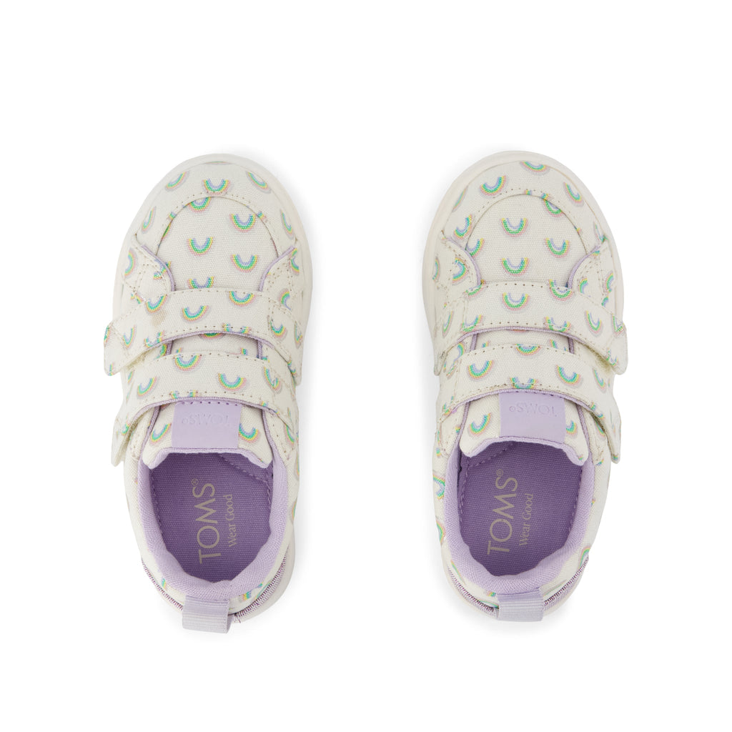 Cruz Double Strap Toddler Sneaker - Egret Foil Rainbows Top View