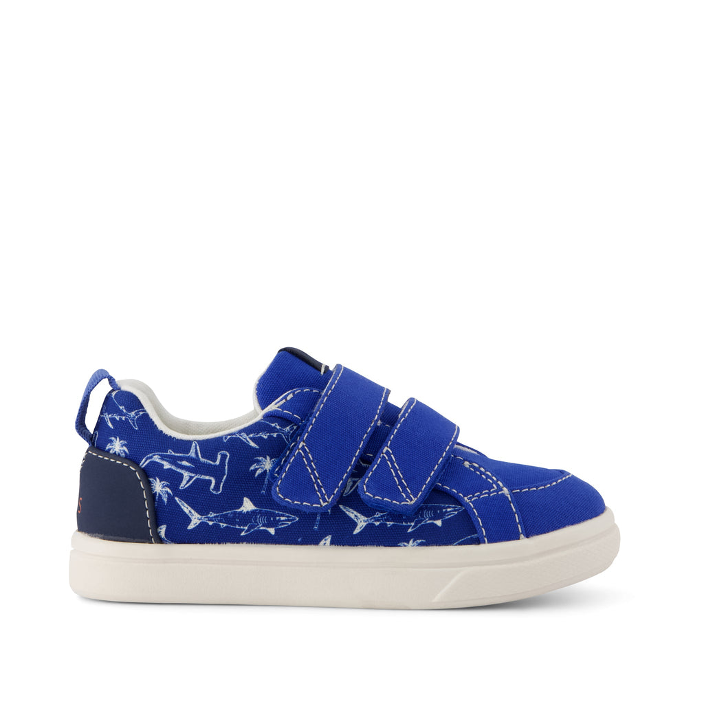 Cruz Double Strap Toddler Sneaker - Blue Iris Sharks Side View