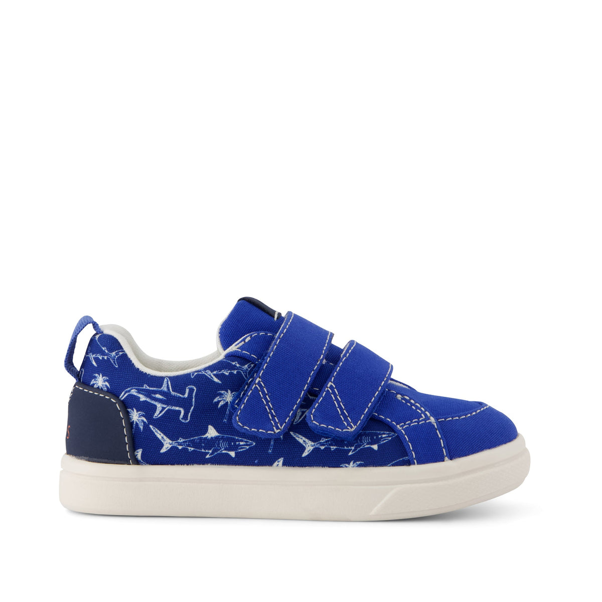 Cruz Double Strap Toddler Sneaker - Blue Iris Sharks Side View