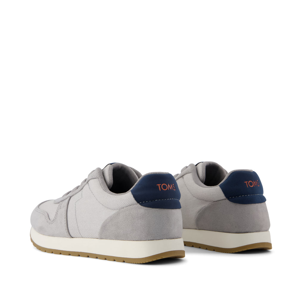 TRVL LITE Retro Runner Kids Sneaker - Water Repellent Drizzle Grey Vintage Twill Back View