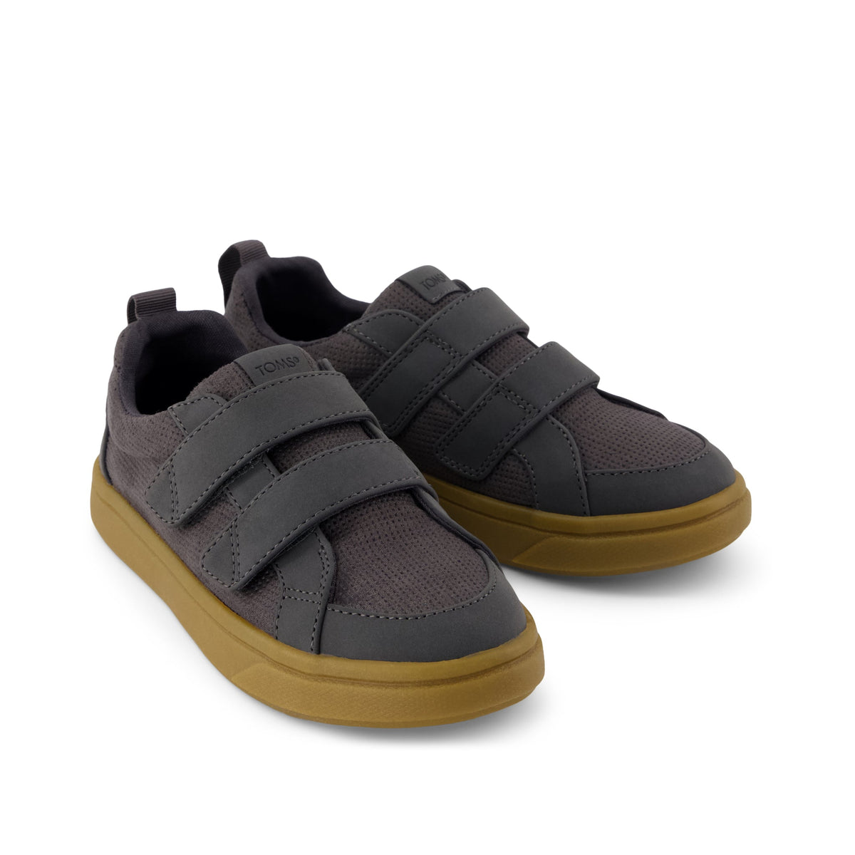 Cruz Double Strap Kids Sneaker - Forged Iron Deboss Suede Front View