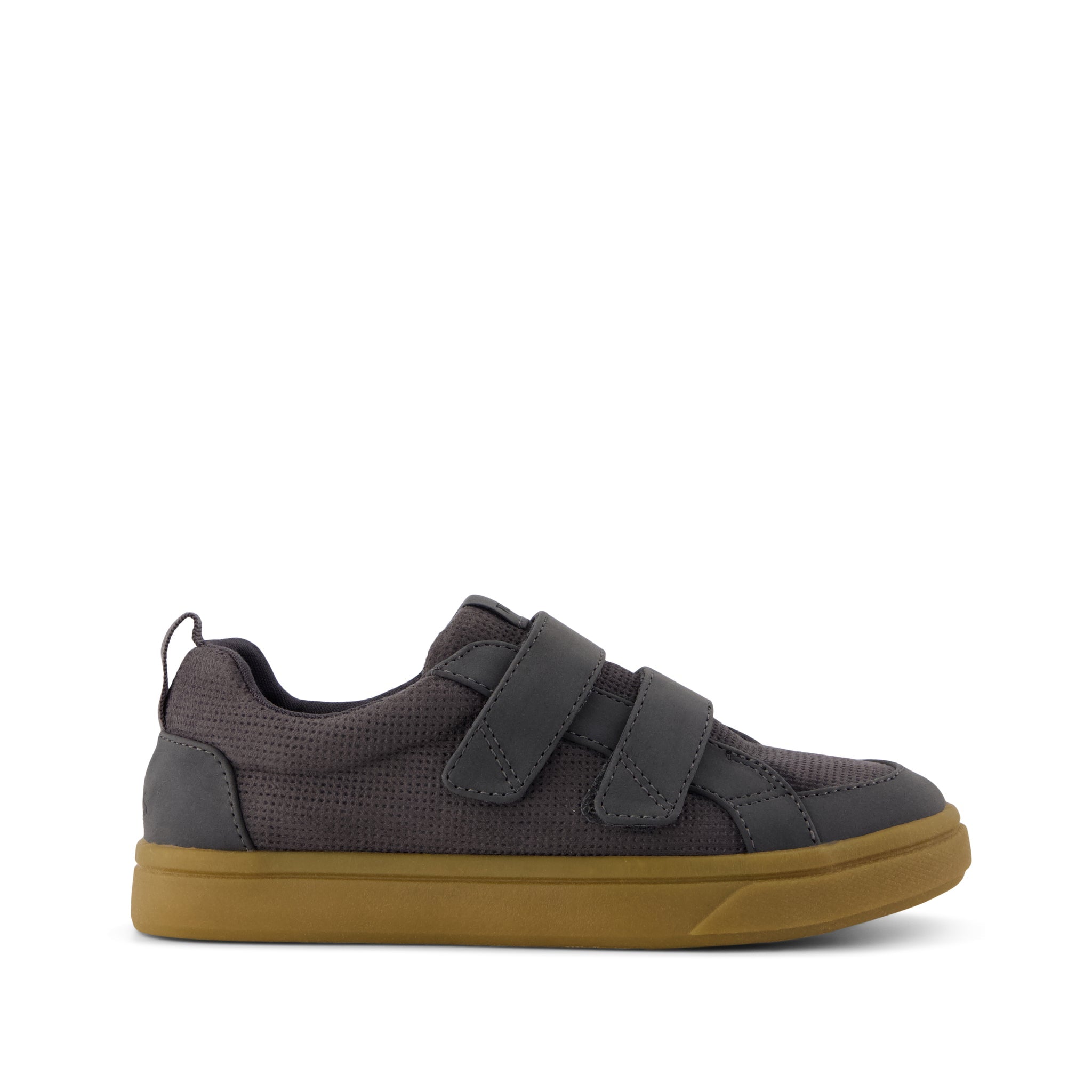 Cruz Double Strap Kids Sneaker - Forged Iron Deboss Suede Side View