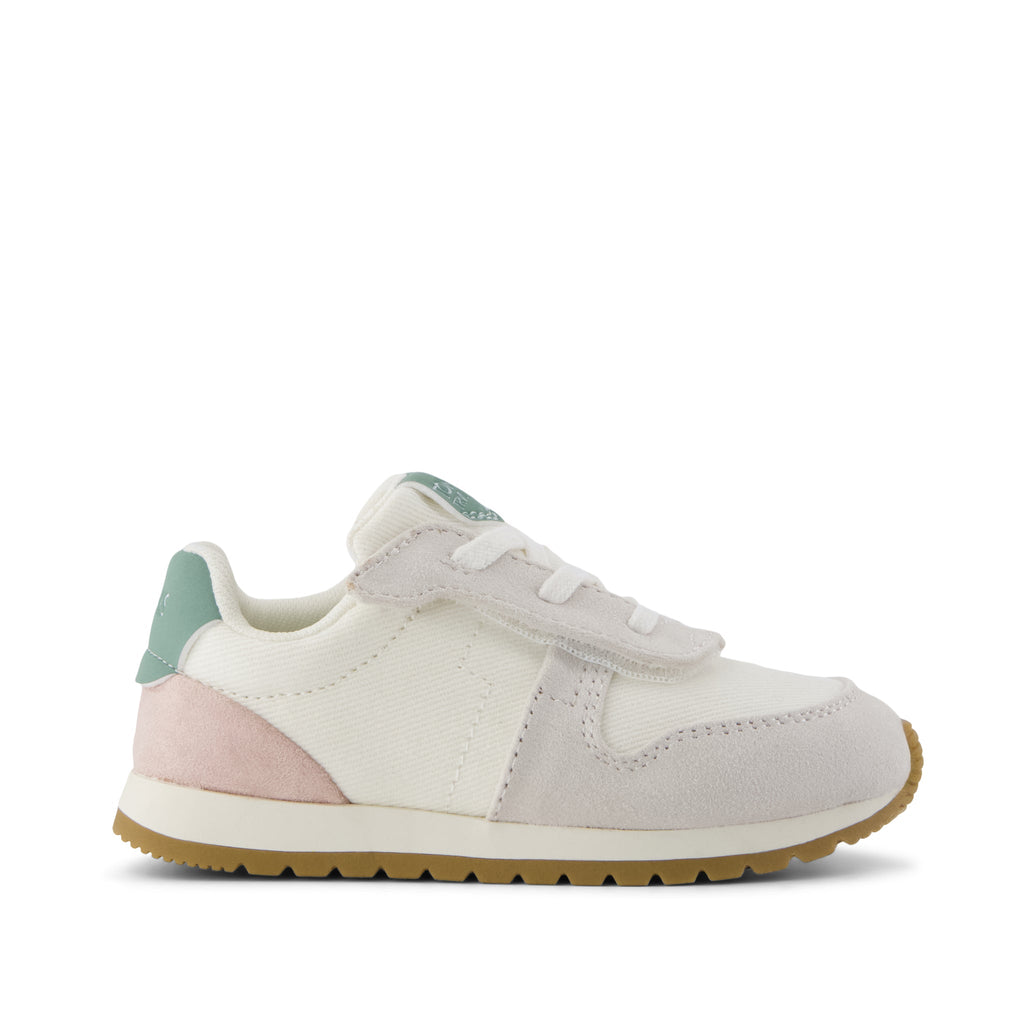TRVL LITE Retro Runner Toddler Sneaker - Water Repellent Multi Egret Vintage Twill Side View