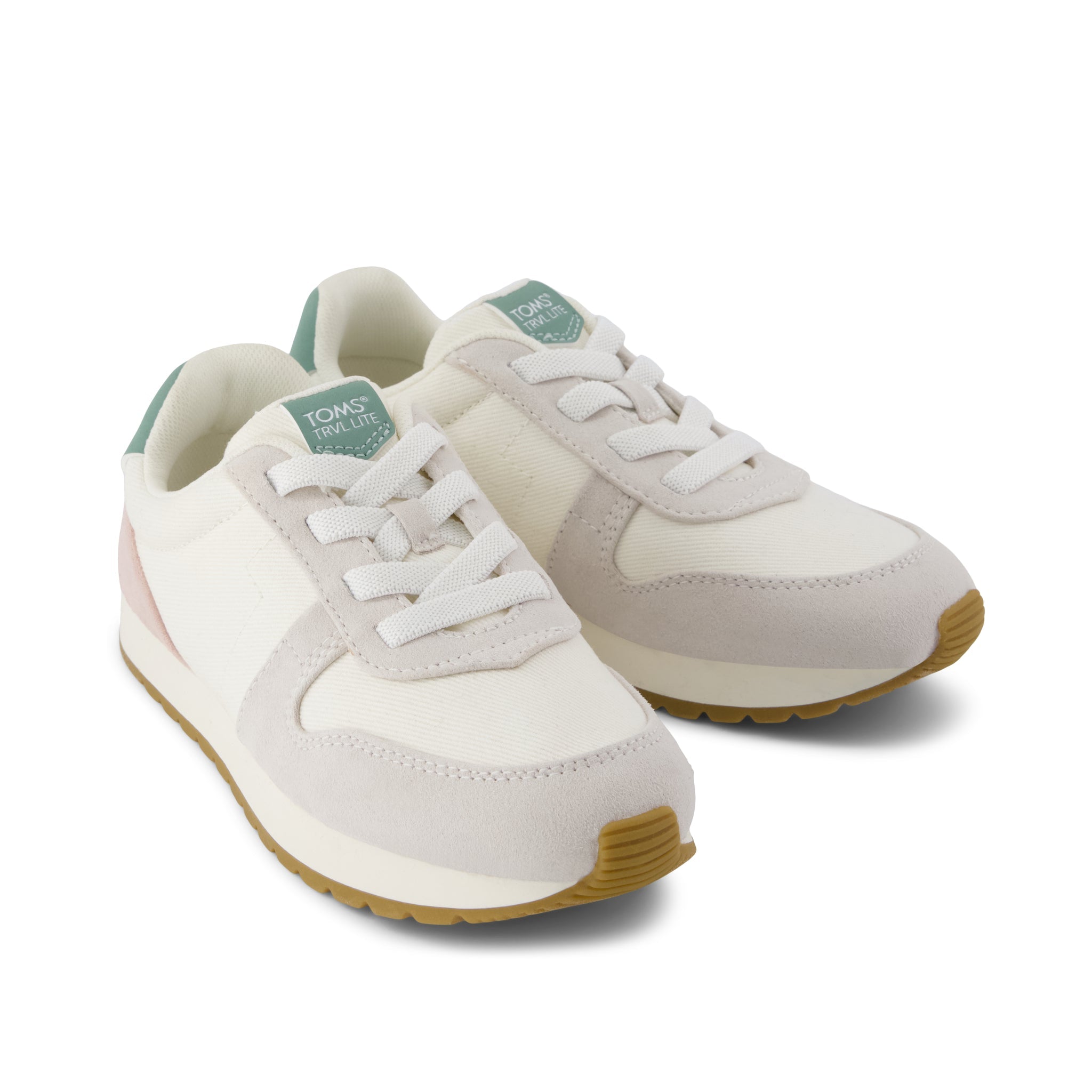 TRVL LITE Retro Runner Kids Sneaker - Water Repellent Multi Egret Vintage Twill Front View