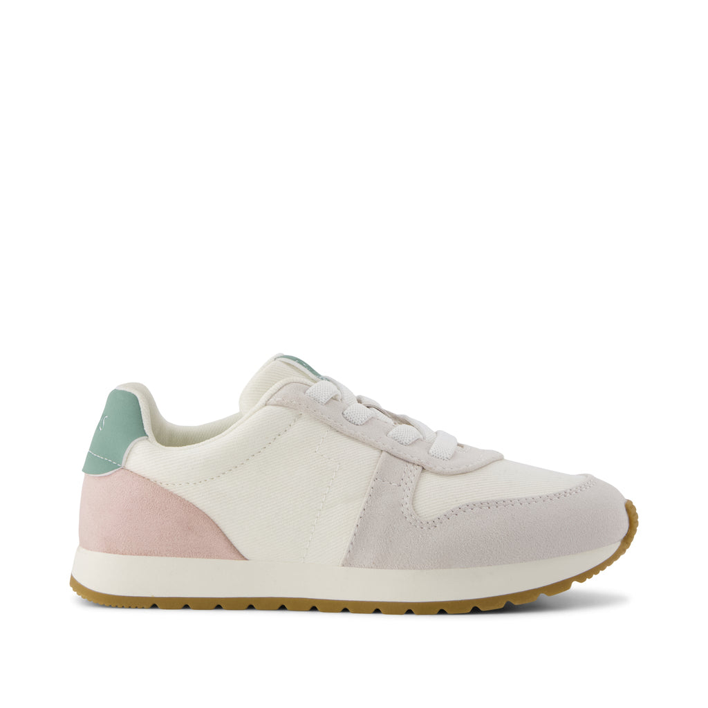 TRVL LITE Retro Runner Kids Sneaker - Water Repellent Multi Egret Vintage Twill Side View