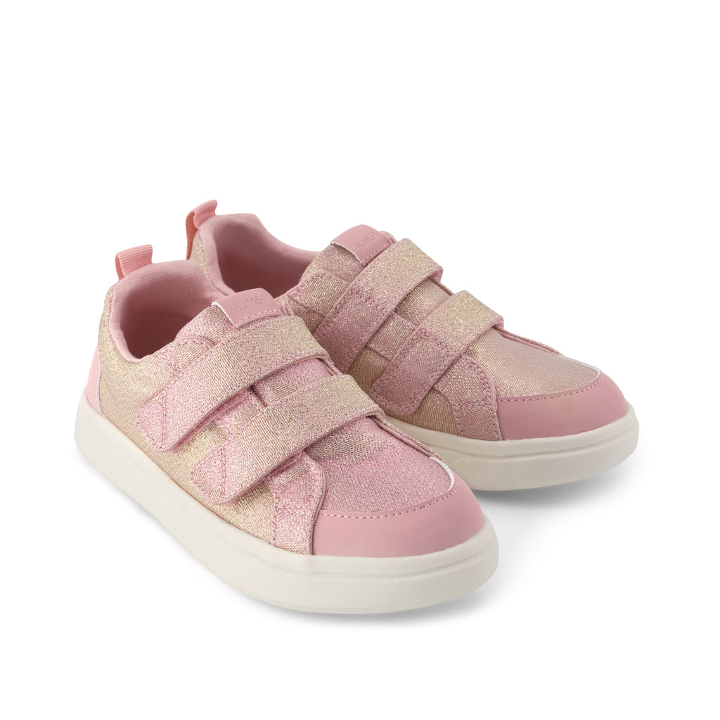 Cruz Double Strap Kids Sneaker - Pink Quartz Iridescent Woven Front View