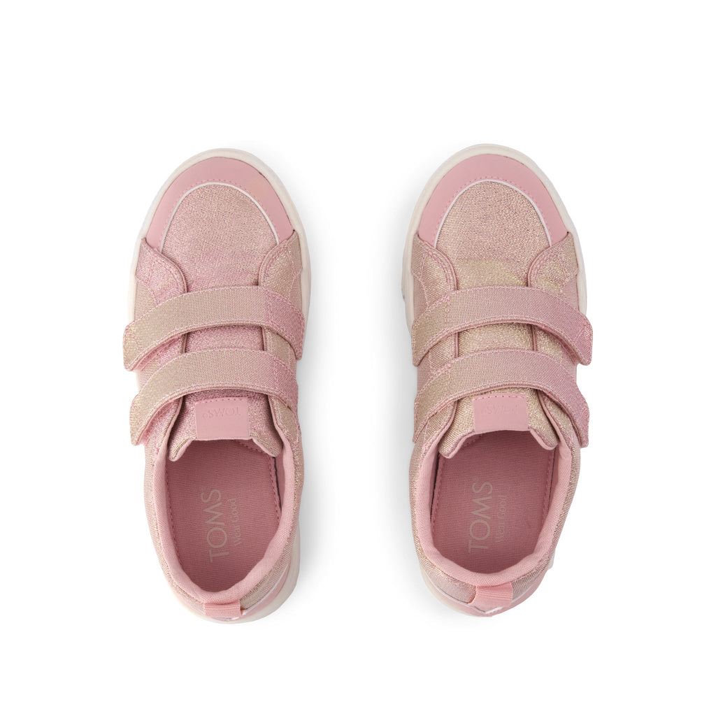 Cruz Double Strap Kids Sneaker - Pink Quartz Iridescent Woven Top View