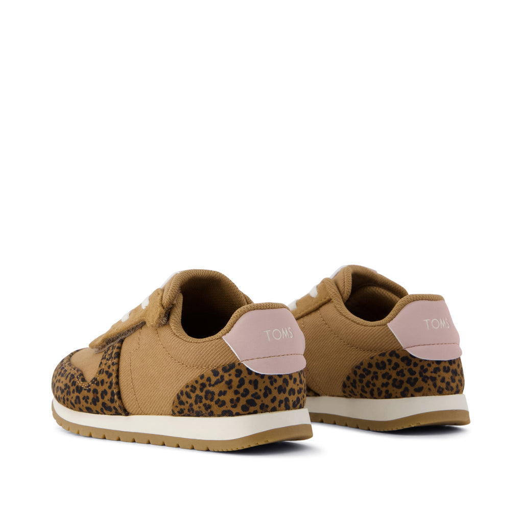 TRVL LITE Retro Runner Toddler Sneaker - Water Repellent Toffee Leopard Back View