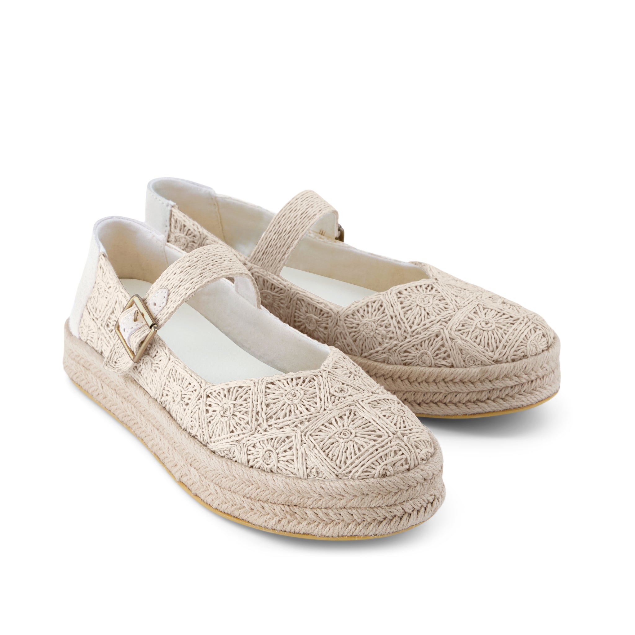 Carolina Mary Jane Espadrille - Undyed Floral Raffia Front View