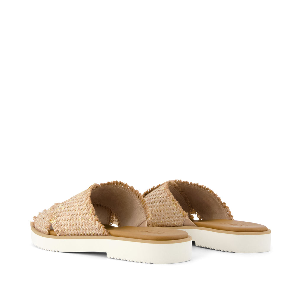 Mae Crossover Slide Sandal - Natural Metallic Rafia Back View