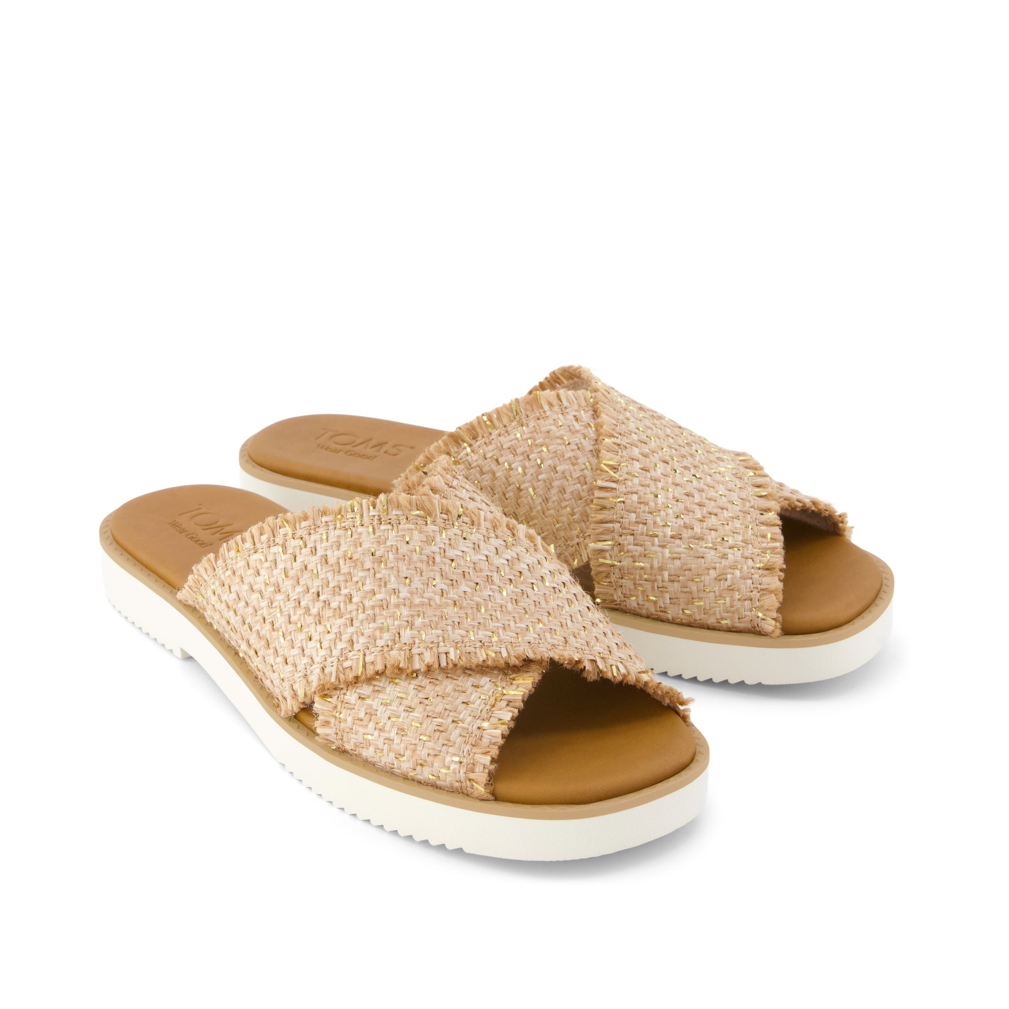 Mae Crossover Slide Sandal - Natural Metallic Rafia Front View
