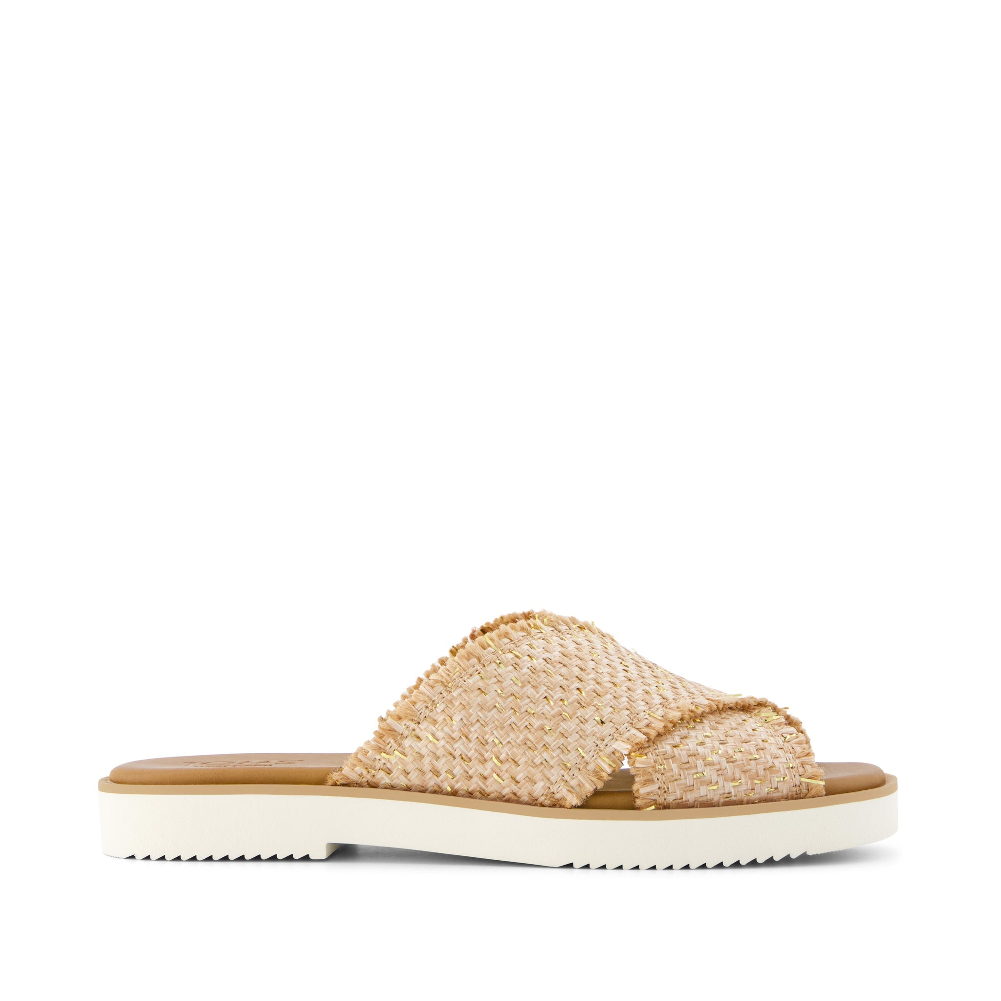 Mae Crossover Slide Sandal - Natural Metallic Rafia Side View