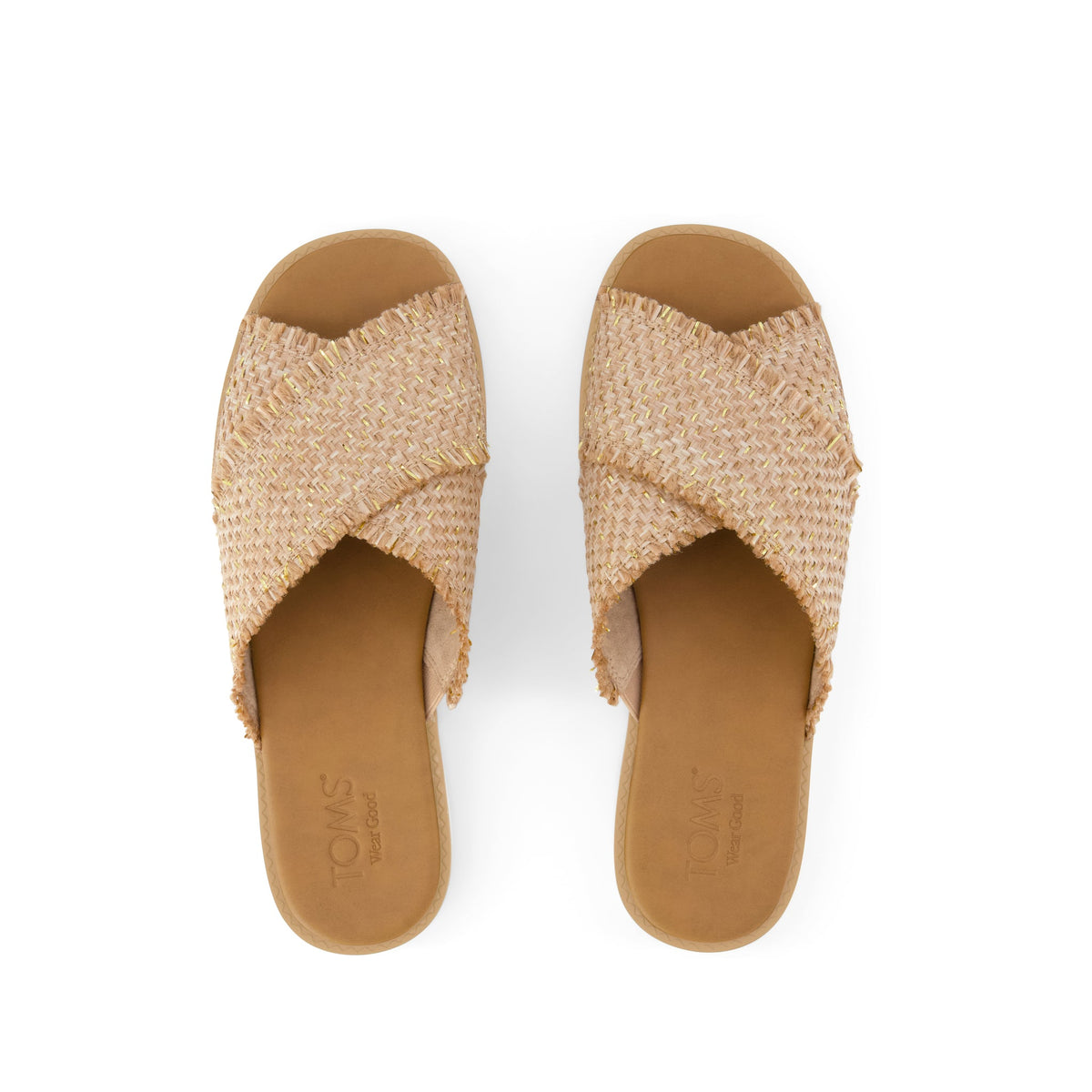 Mae Crossover Slide Sandal - Natural Metallic Rafia Top View