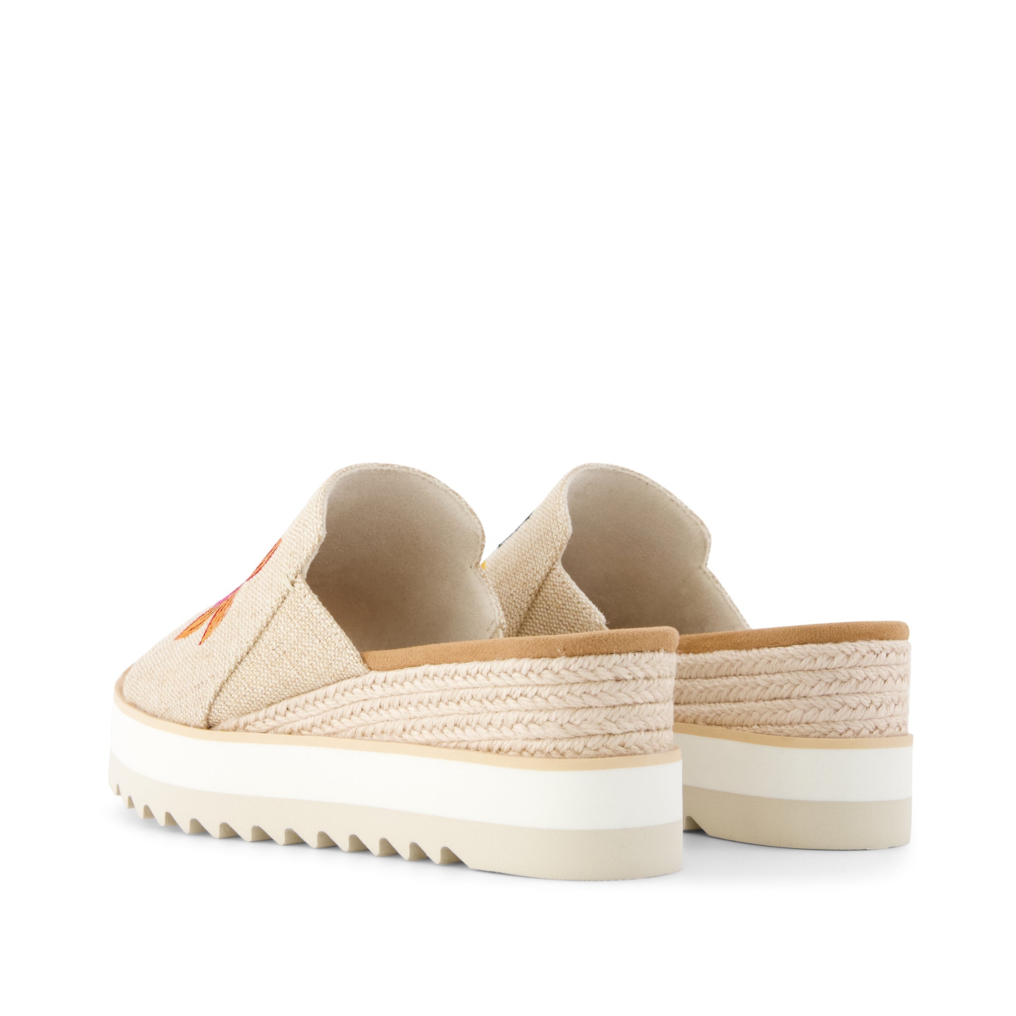 Diana Mule Wedge Sandal - Embroidered Tropical Floral Back View