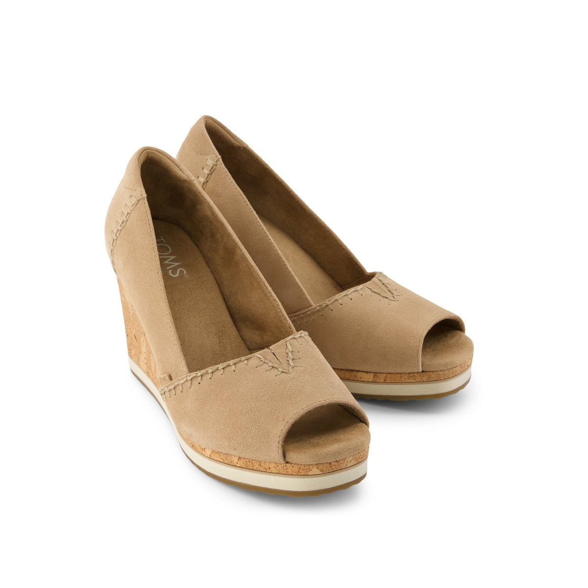 Essential Wedge - Taupe Deco Stitch Suede Front View