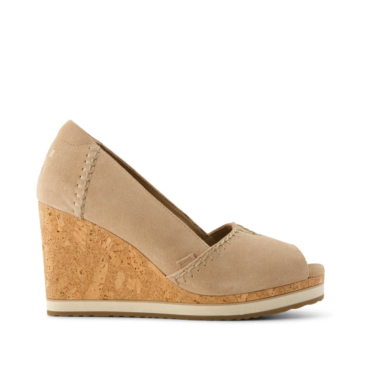 Essential Wedge - Taupe Deco Stitch Suede Side View