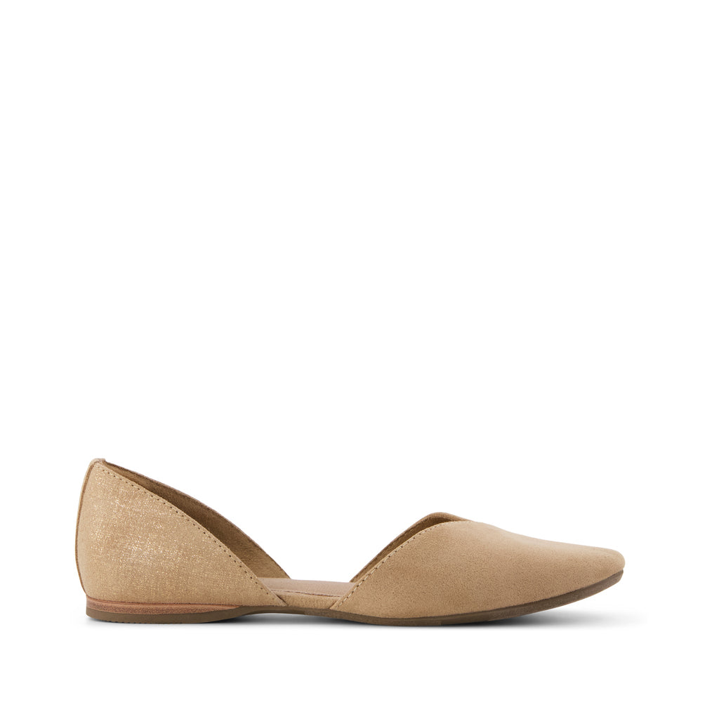 Gemma D'Orsay Flat - Taupe Metallic Crosshatch Suede Side View