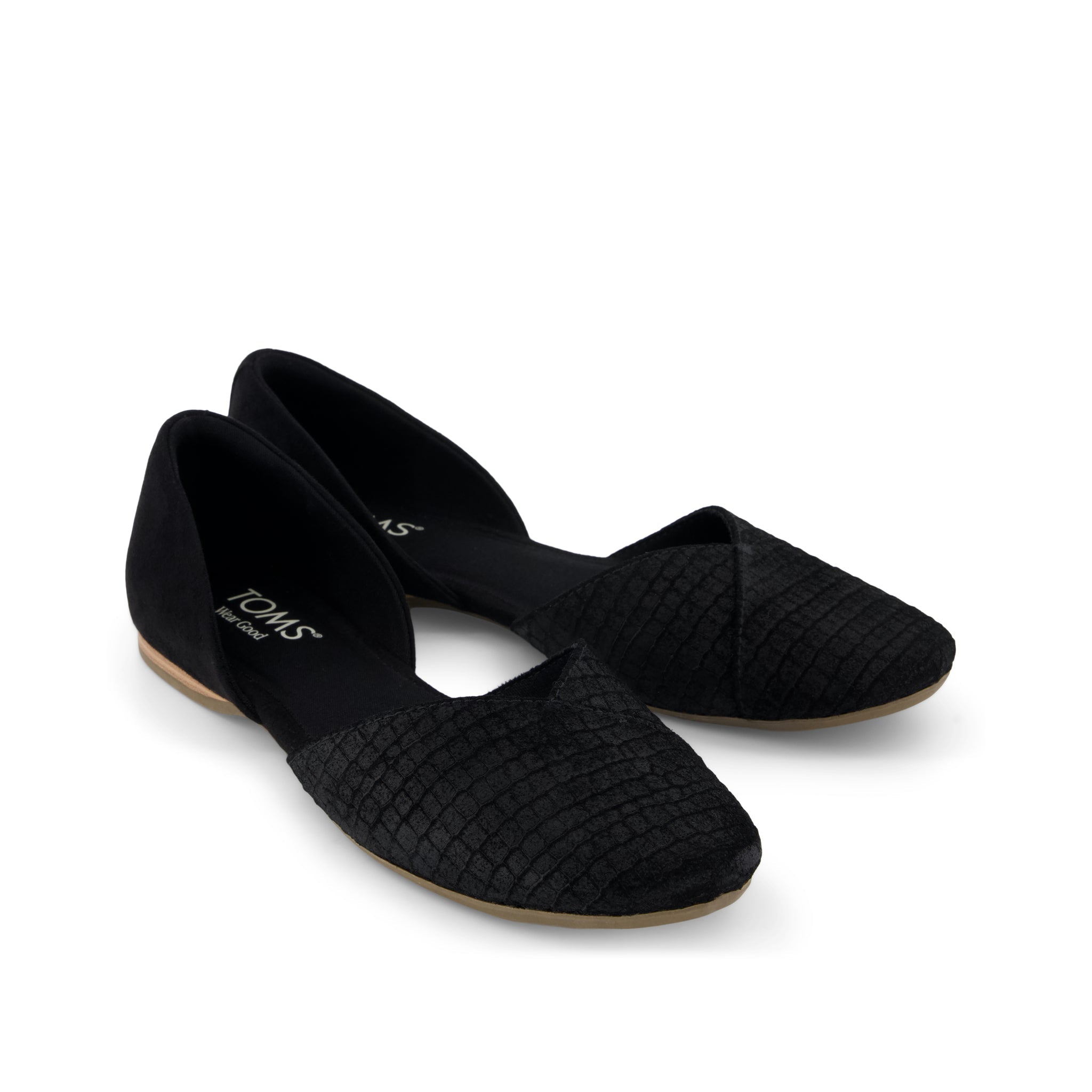 Gemma D'Orsay Flat - Black Croc Microsuede Front View