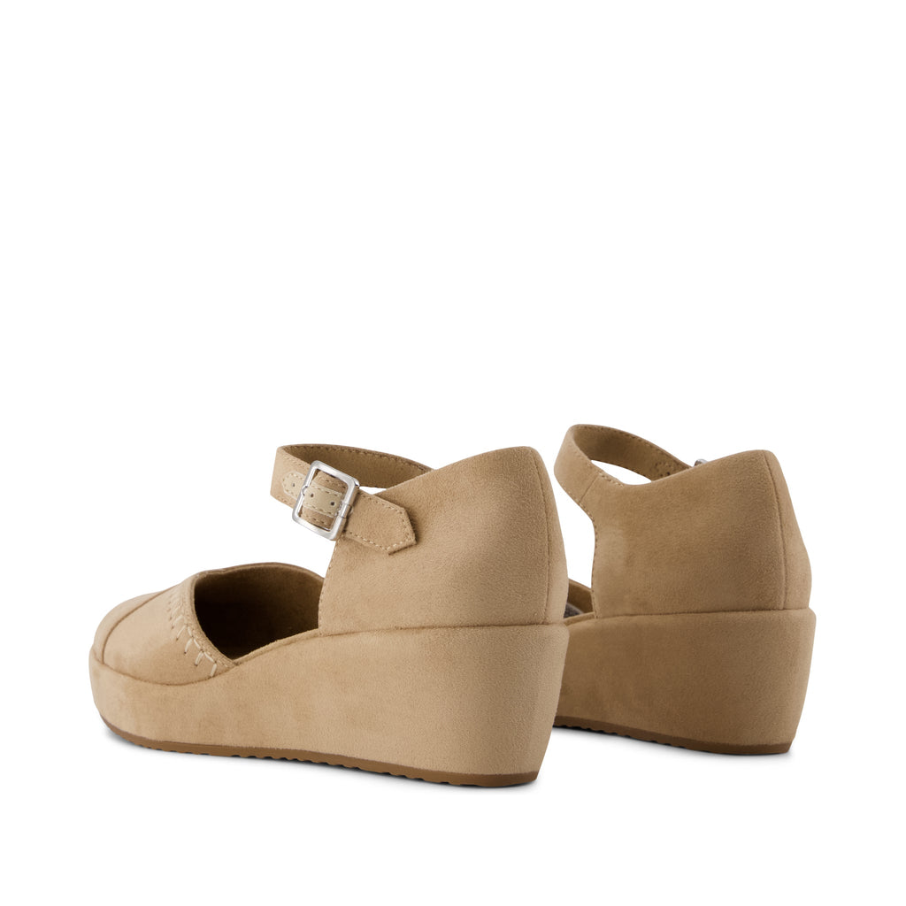 Gwyneth Wedge - Taupe Deco Stitch Microsuede Back View