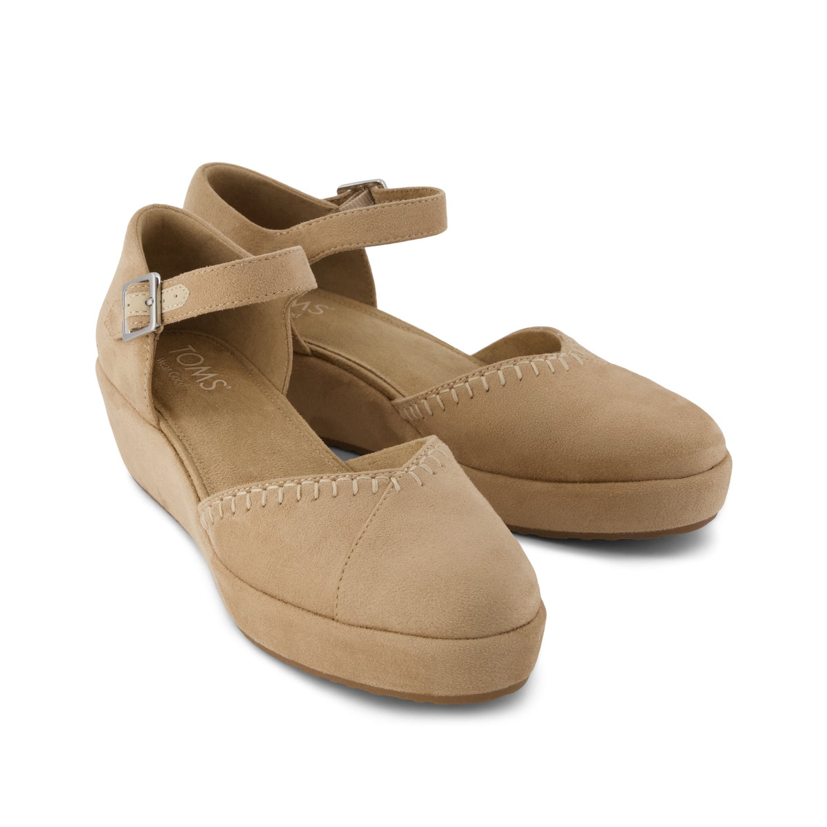 Gwyneth Wedge - Taupe Deco Stitch Microsuede Front View