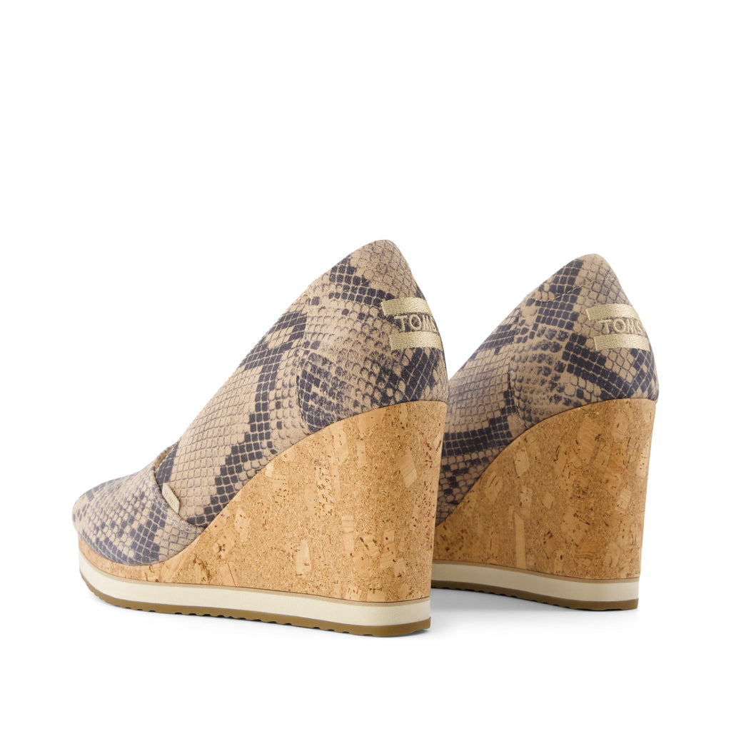 Essential Wedge - Taupe Snake Print Suede Back View