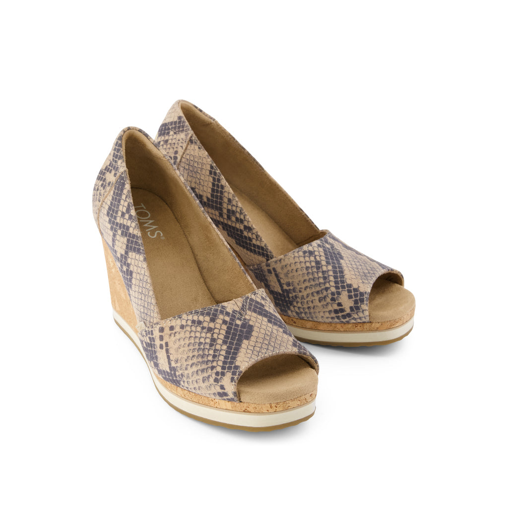 Essential Wedge - Taupe Snake Print Suede Front View