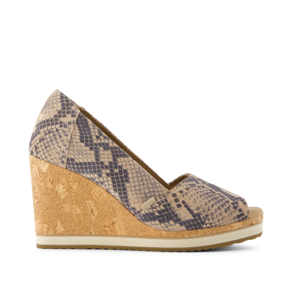 Essential Wedge - Taupe Snake Print Suede Side View