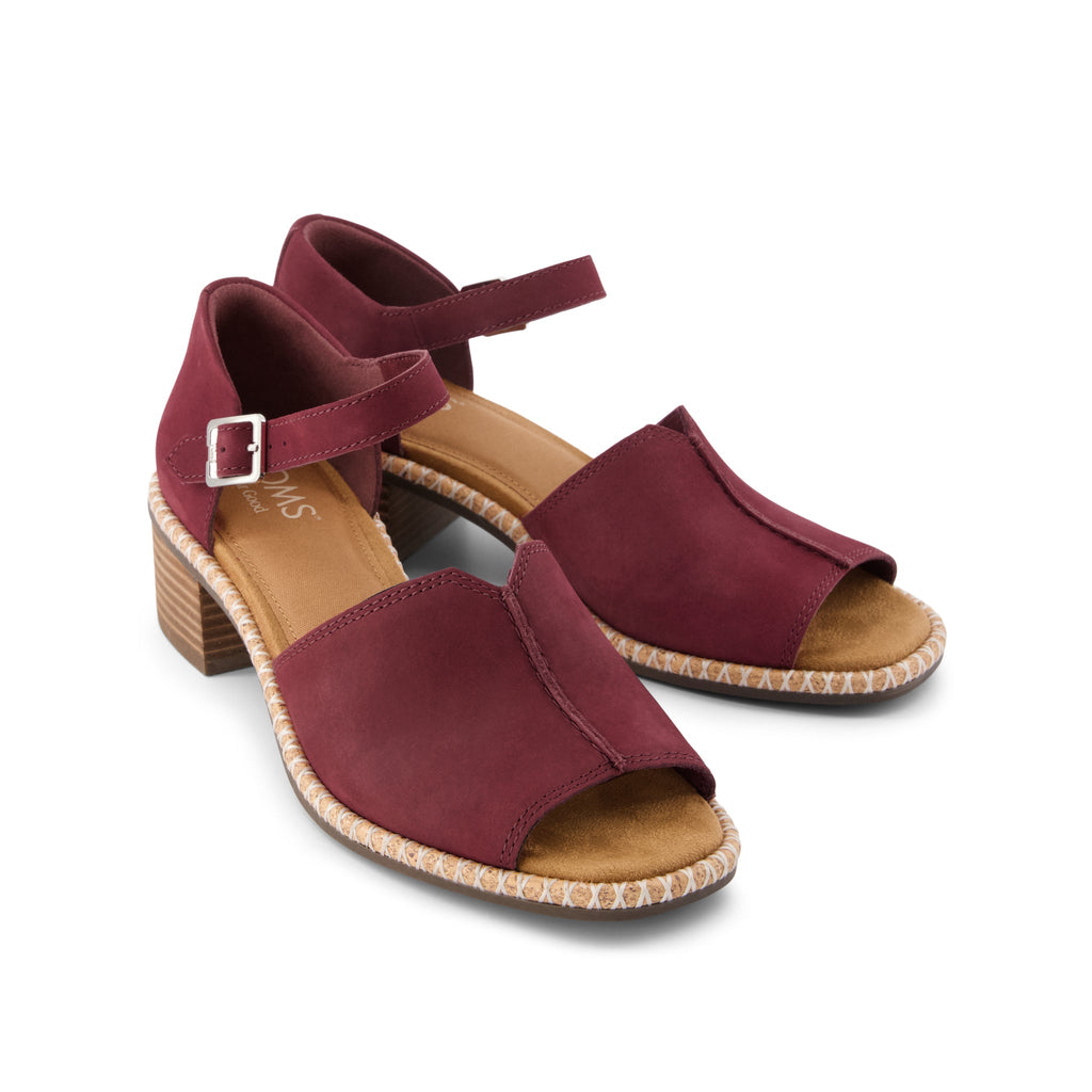 Ines Heel - Burgundy Nubuck Leather Front View