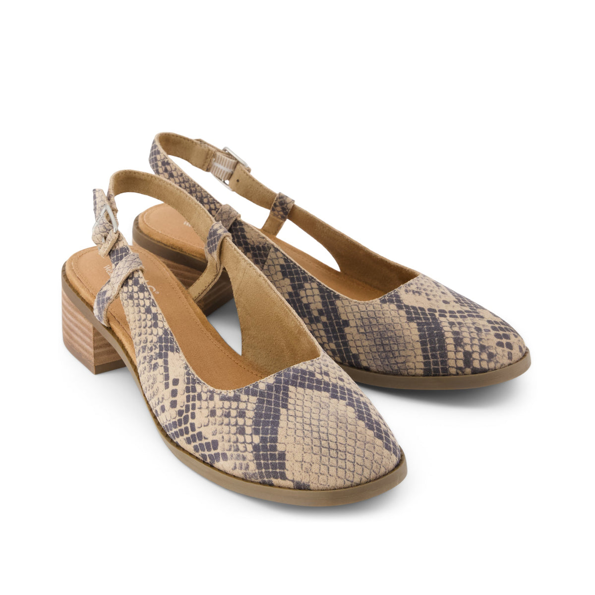 Jaclyn Slingback Heel - Taupe Snake Print Suede Front View