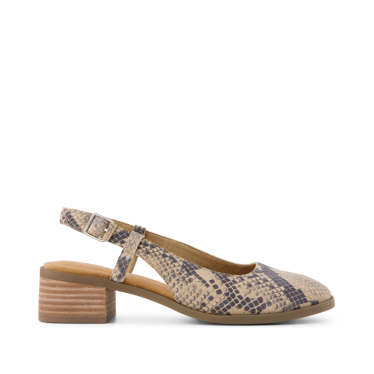 Jaclyn Slingback Heel - Taupe Snake Print Suede Side View