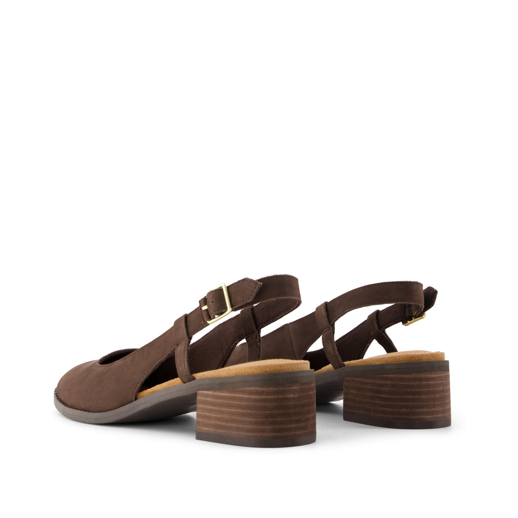 Jaclyn Slingback Heel - Chocolate Brown Nubuck Leather Back View