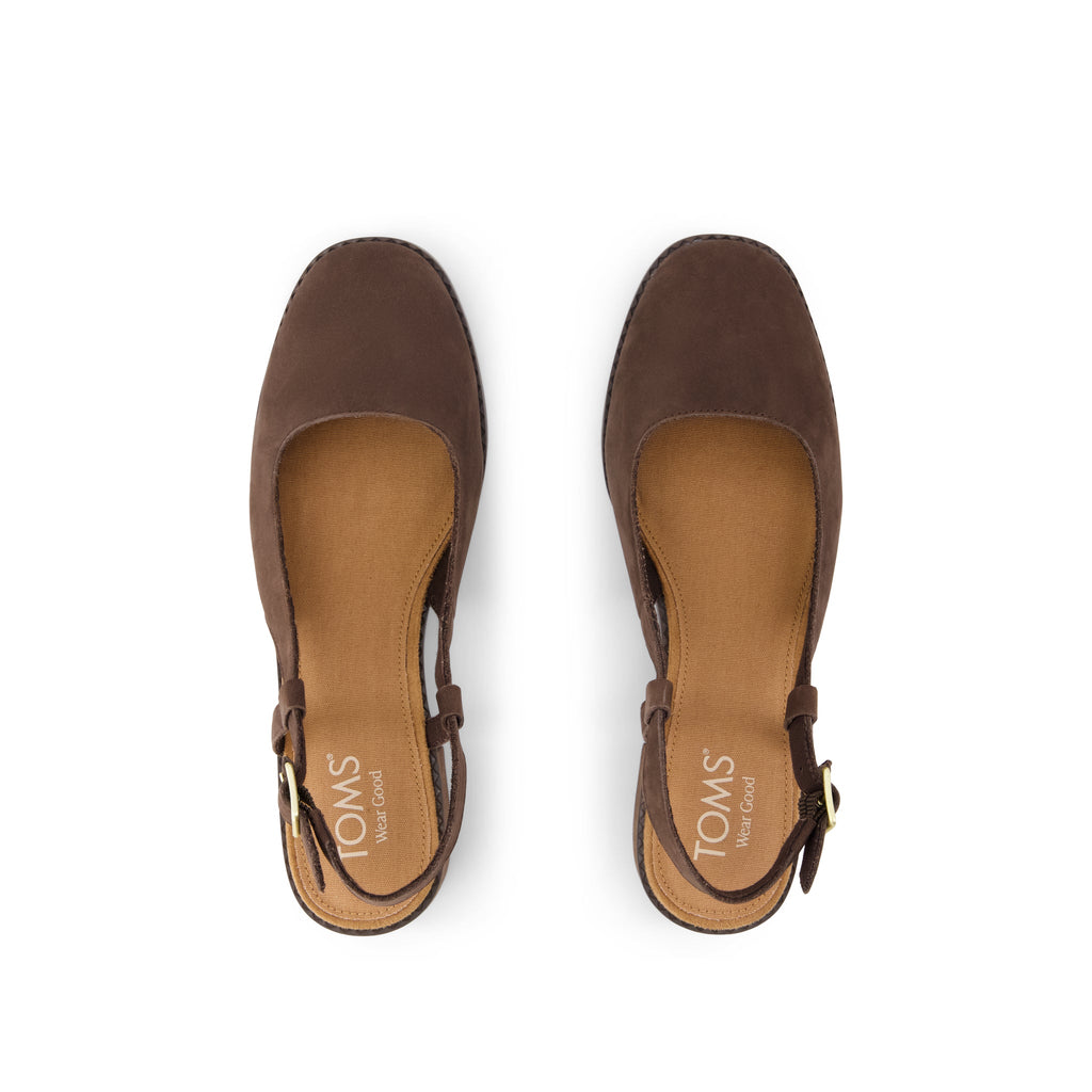 Jaclyn Slingback Heel - Chocolate Brown Nubuck Leather Top View