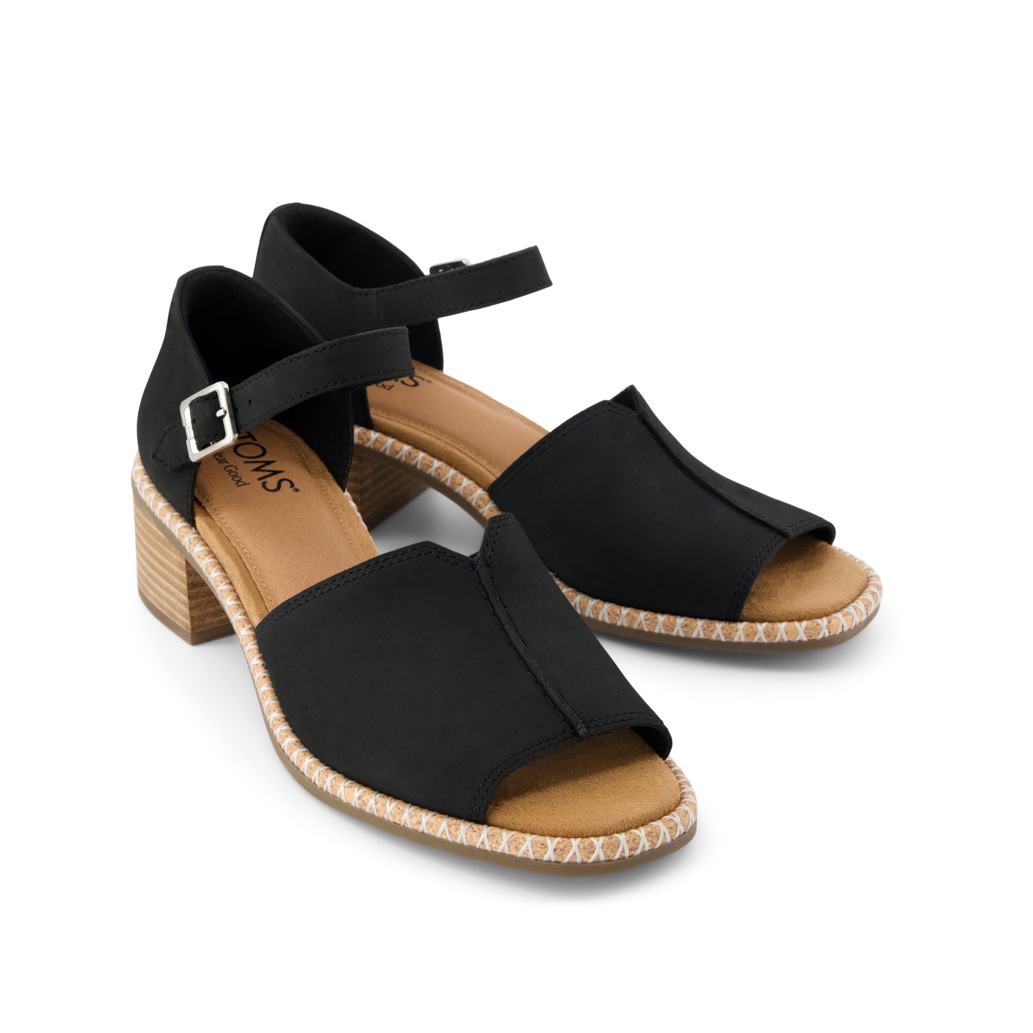 Ines Heel - Black Nubuck Leather Front View