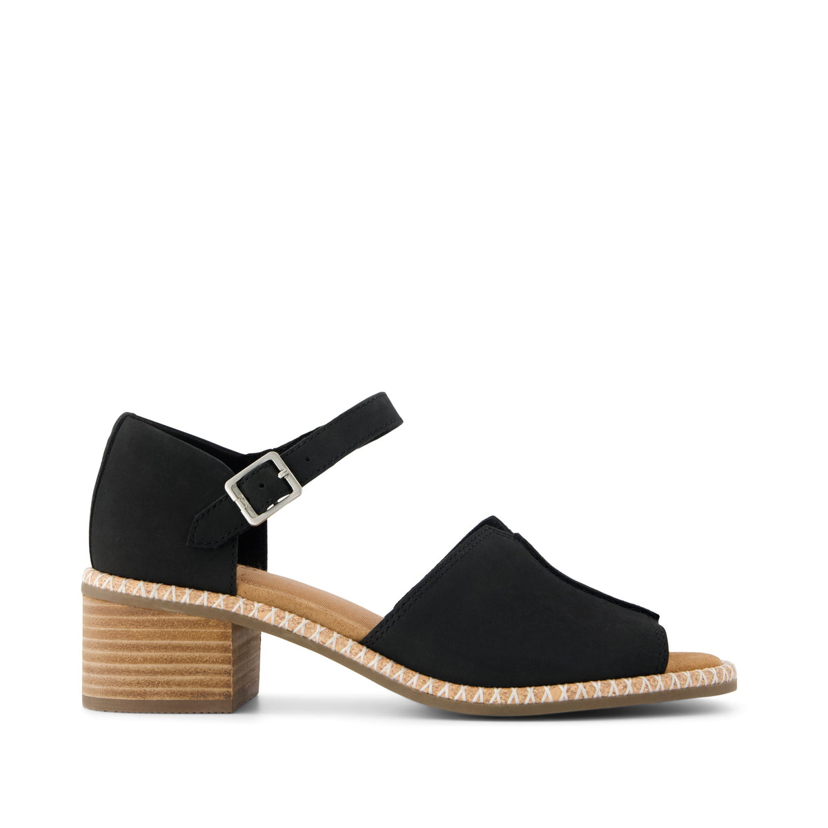 Ines Heel - Black Nubuck Leather Side View