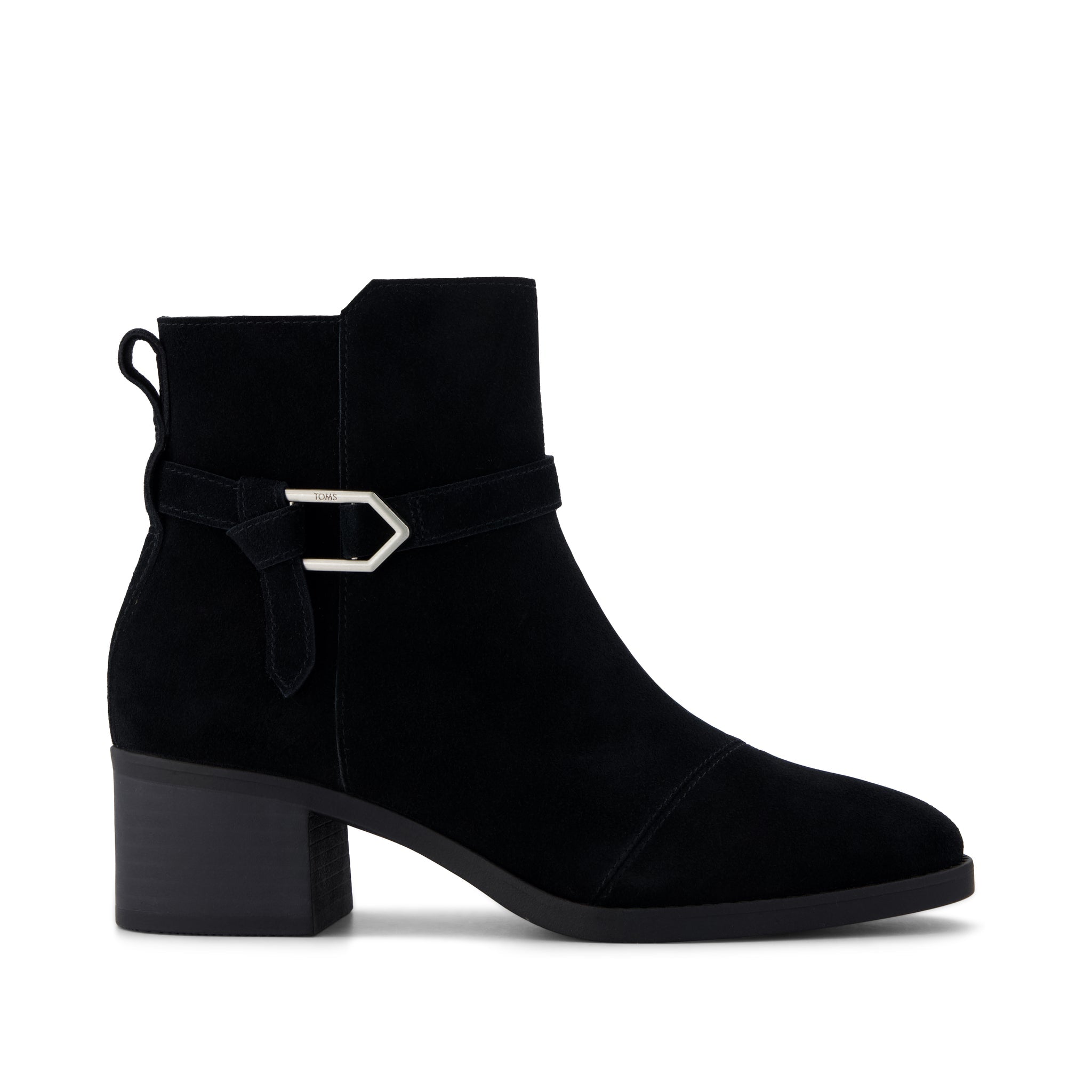 Delilah Buckle Ankle Boot - Black Suede Side View