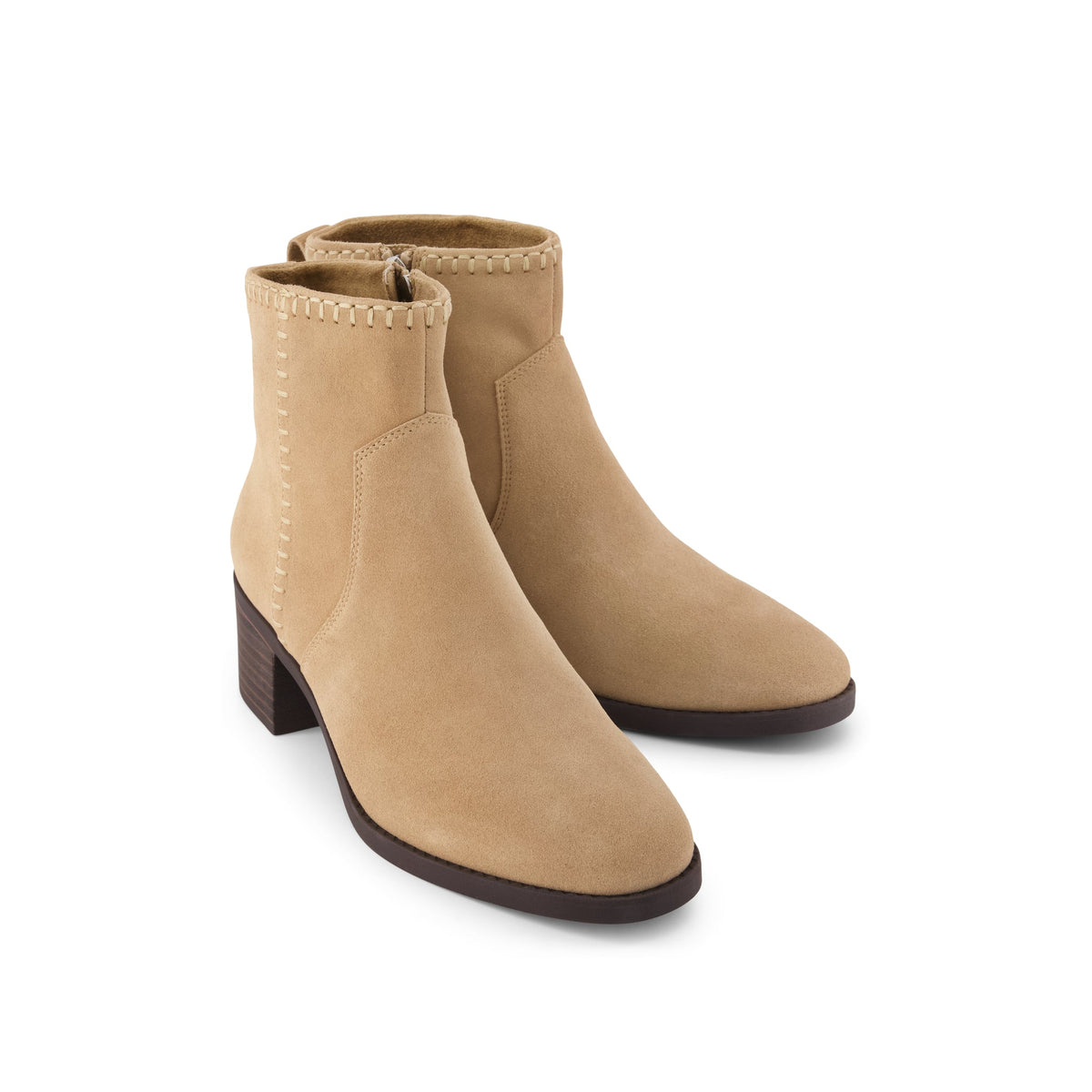 Delilah Heeled Boot - Water Repellent Taupe Suede Front View