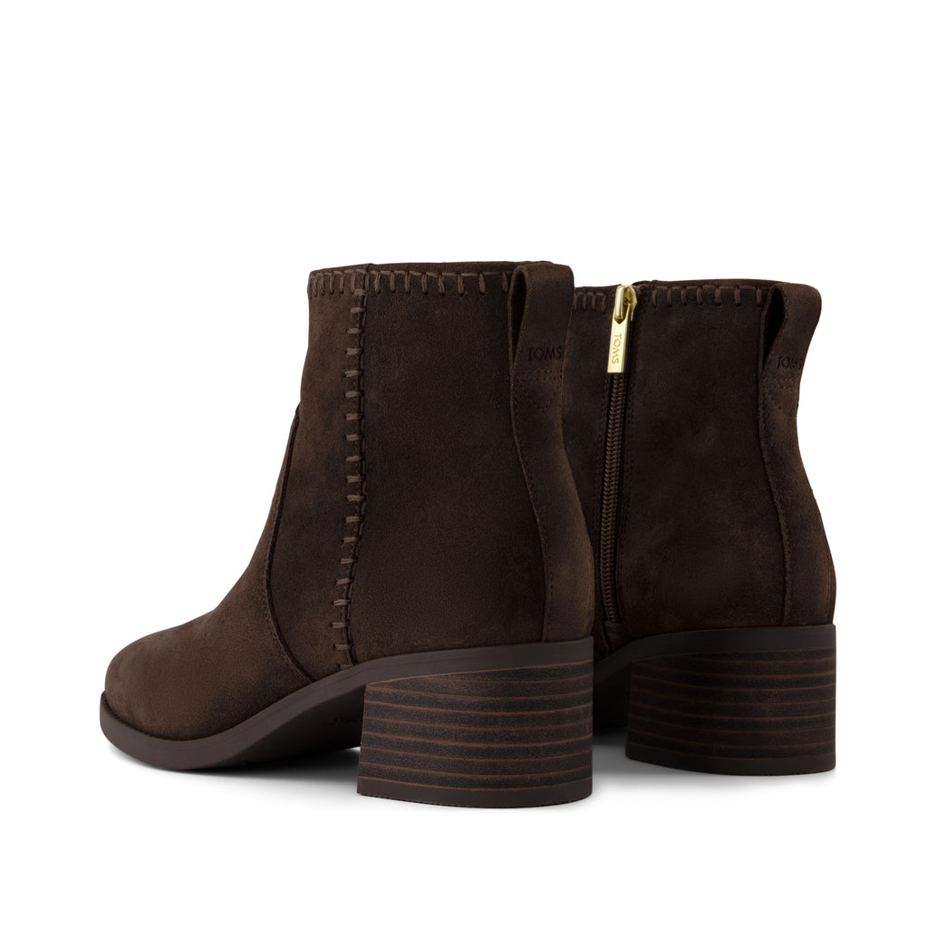 Delilah Heeled Boot - Water Repellent Chocolate Brown Suede Back View