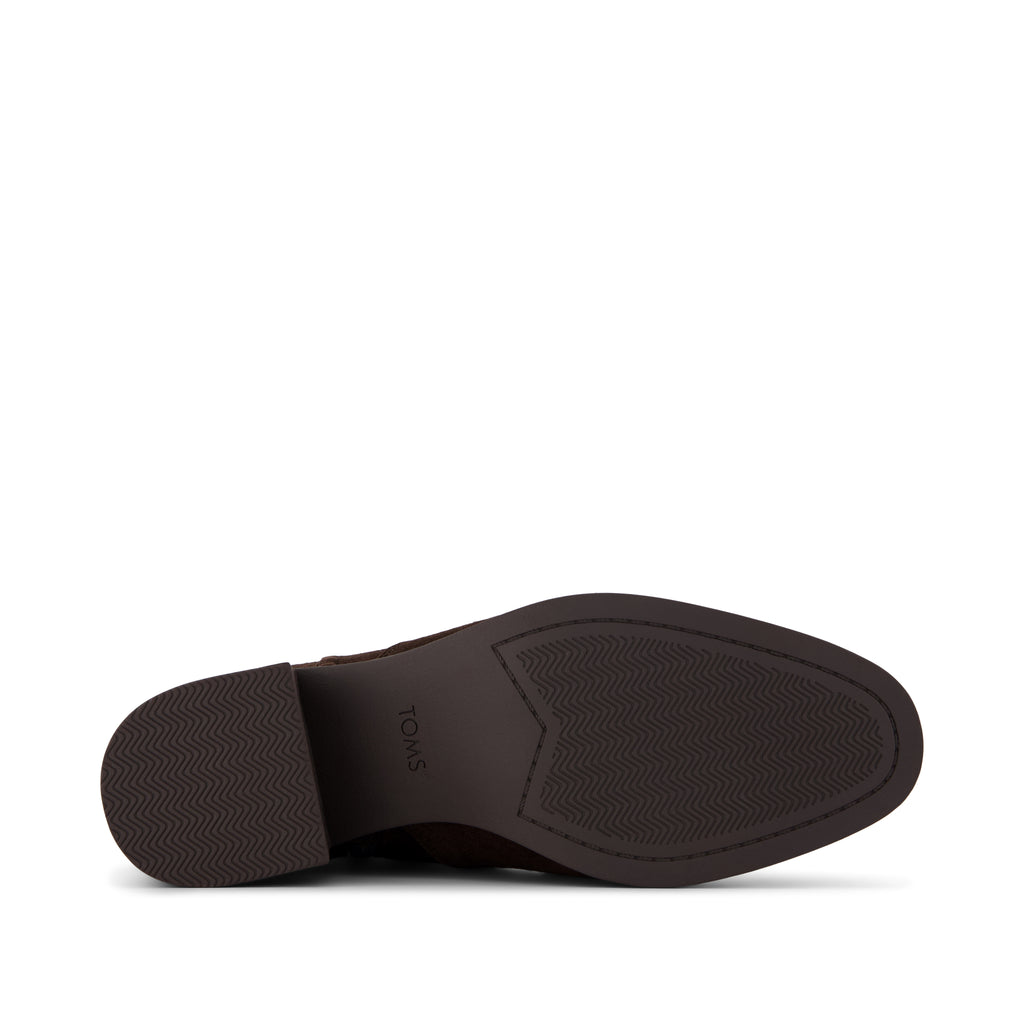 Delilah Heeled Boot - Water Repellent Chocolate Brown Suede Bottom Sole View