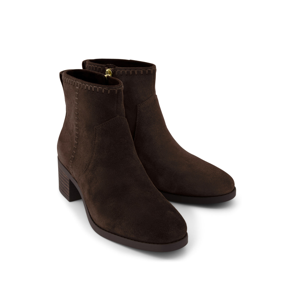 Delilah Heeled Boot - Water Repellent Chocolate Brown Suede Front View