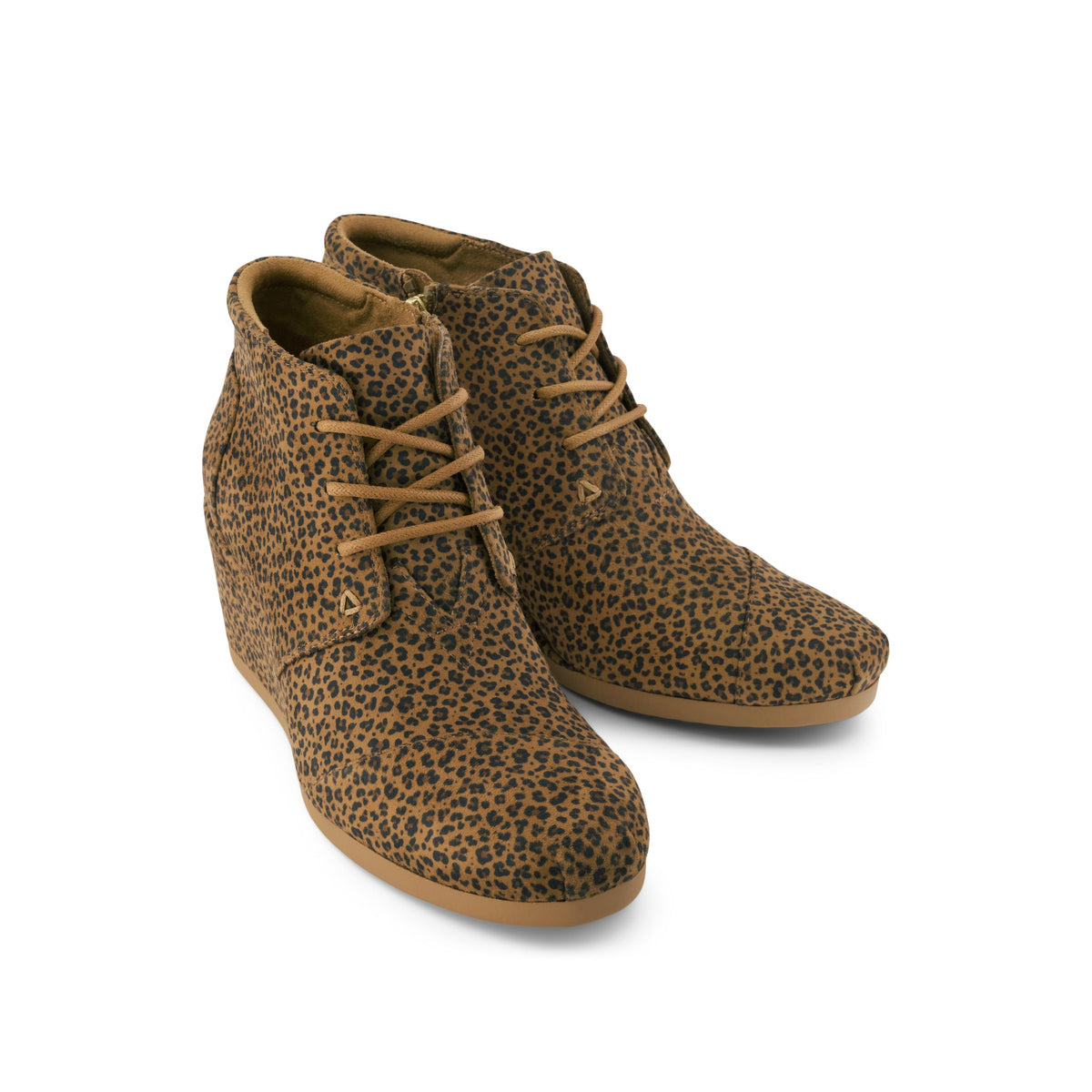 Desert Wedge Ankle Bootie - Toffee Micro Leopard Print Front View