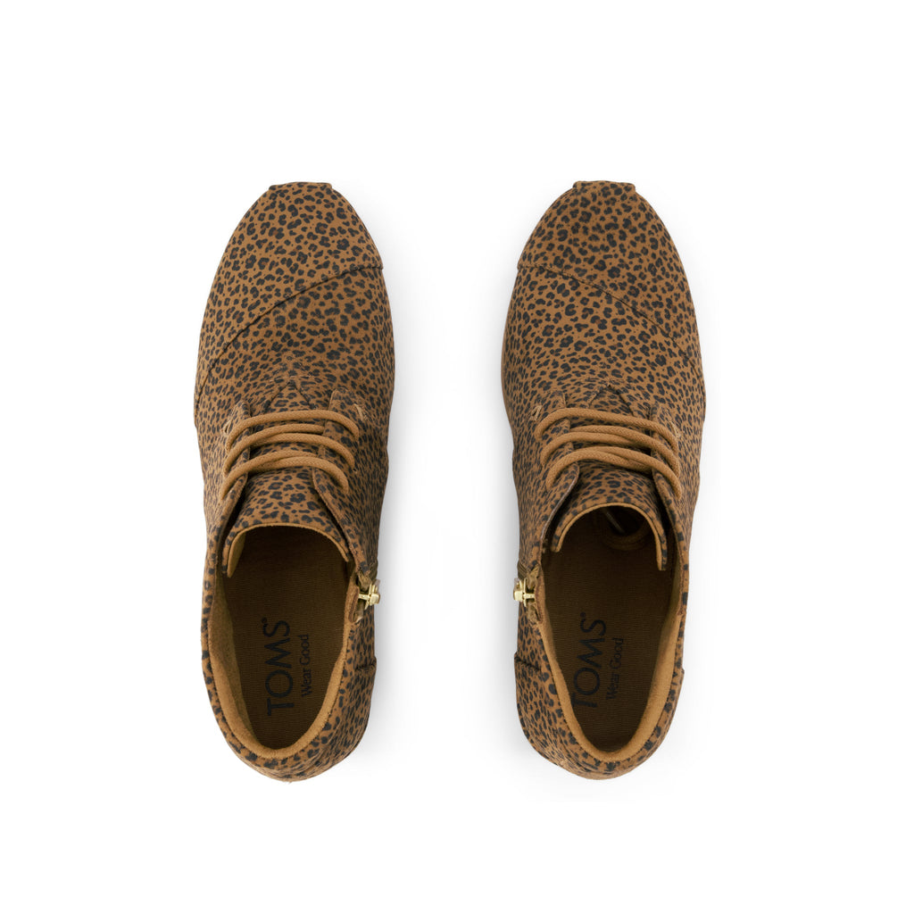 Desert Wedge Ankle Bootie - Toffee Micro Leopard Print Top View