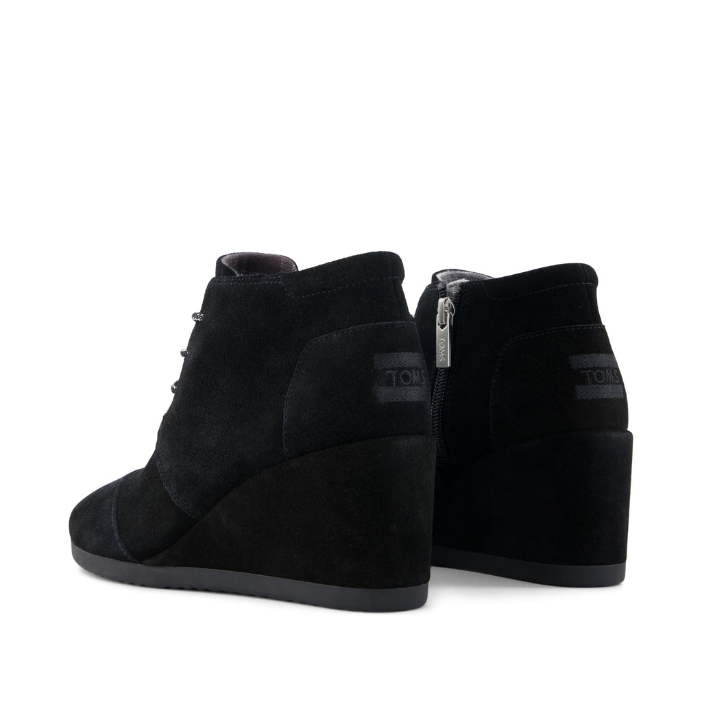 Desert Wedge Ankle Bootie - Black Suede Back View