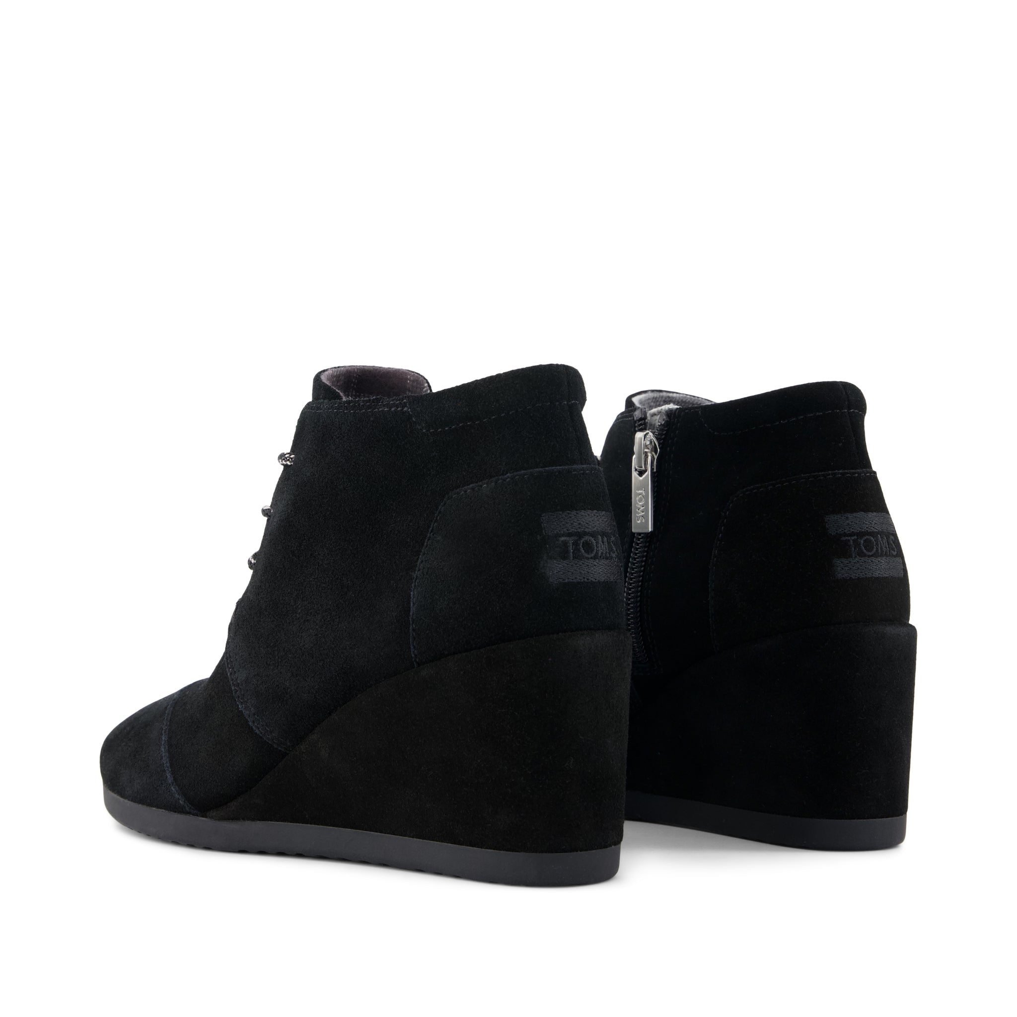 Desert Wedge Ankle Bootie - Black Suede Back View
