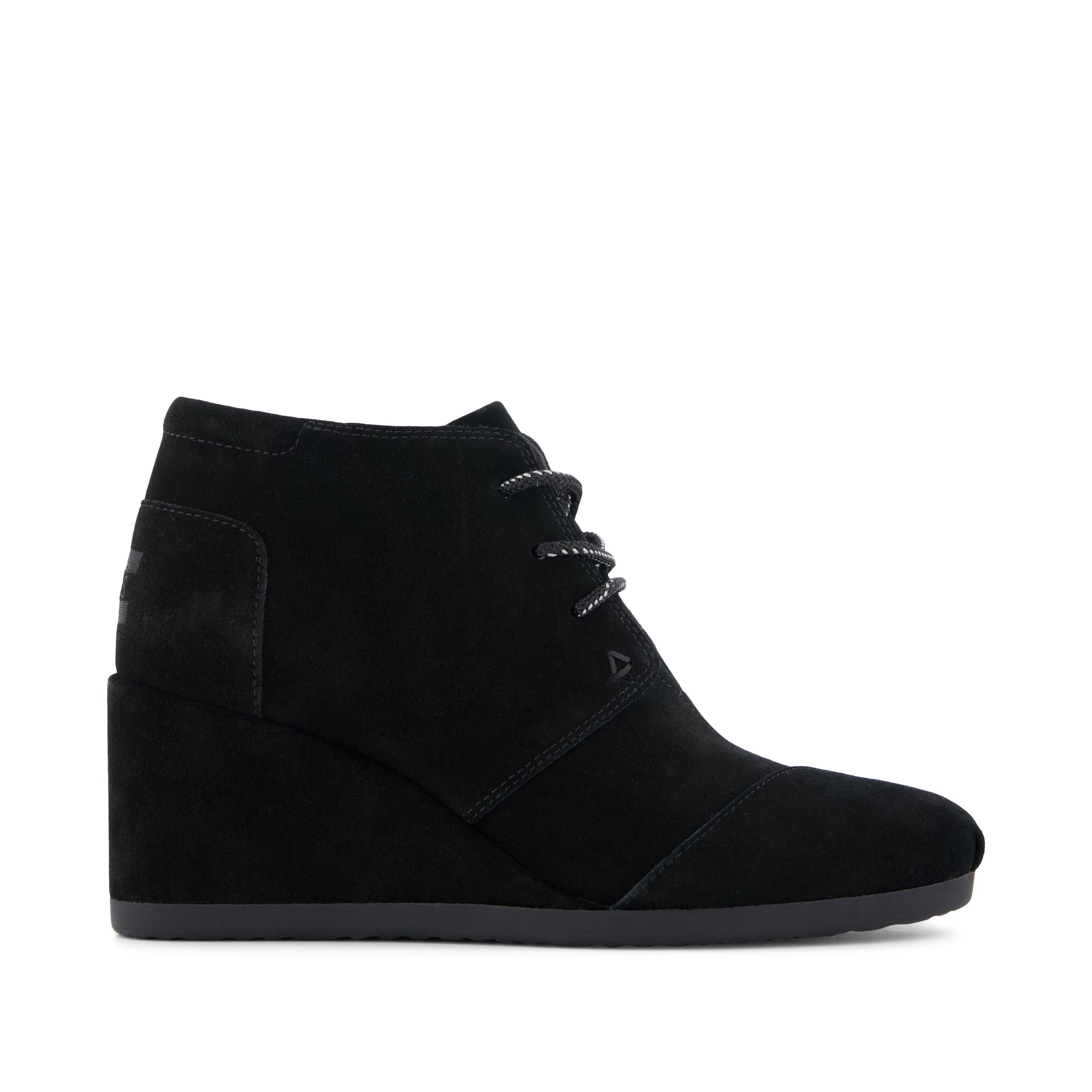 Desert Wedge Ankle Bootie - Black Suede Side View