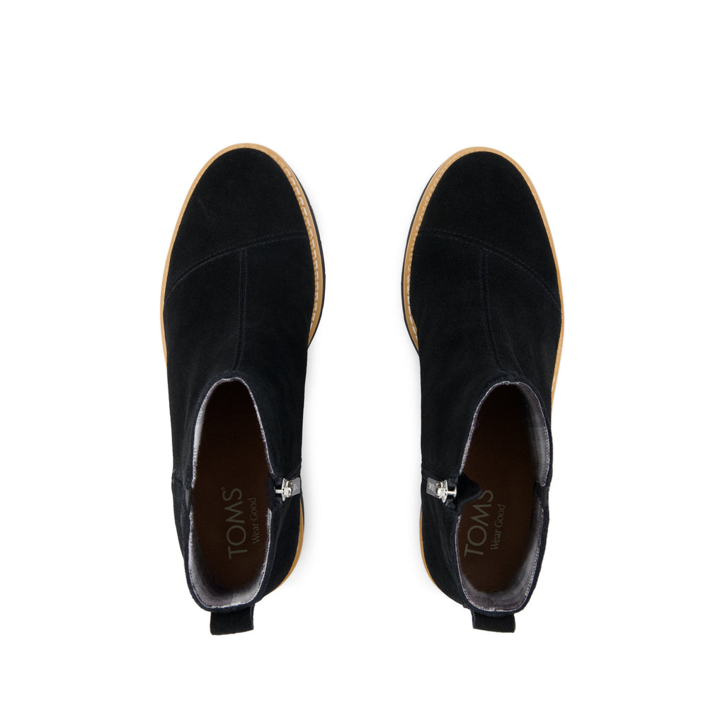 Mina Wedge Boot - Water Repellent Black Suede Top View