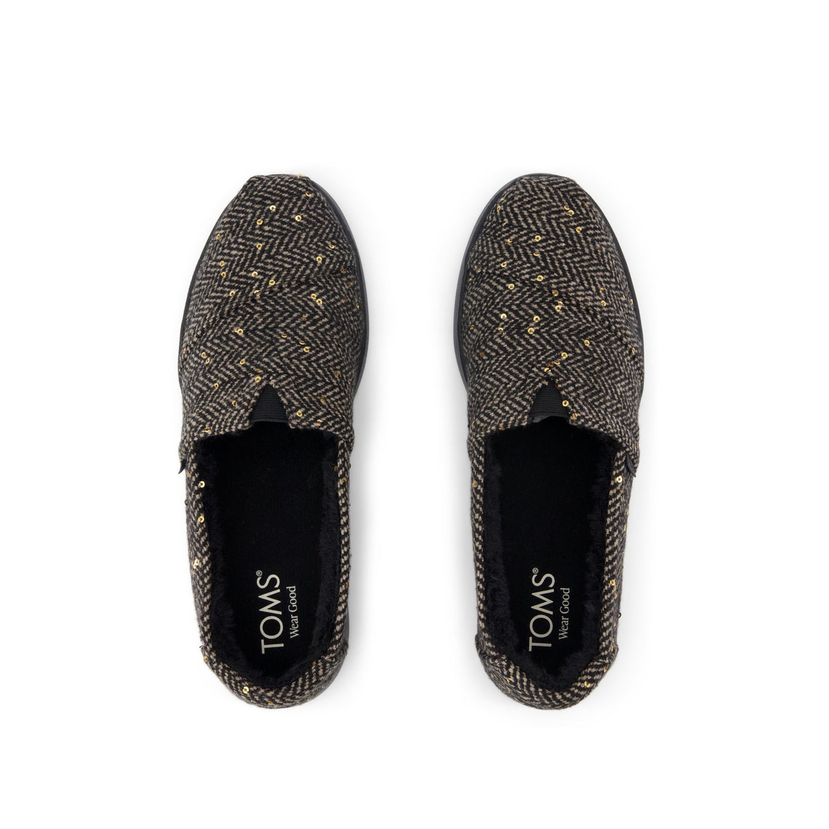 Alpargata Plus - Black Sequin Herringbone w/ Faux Fur Top View