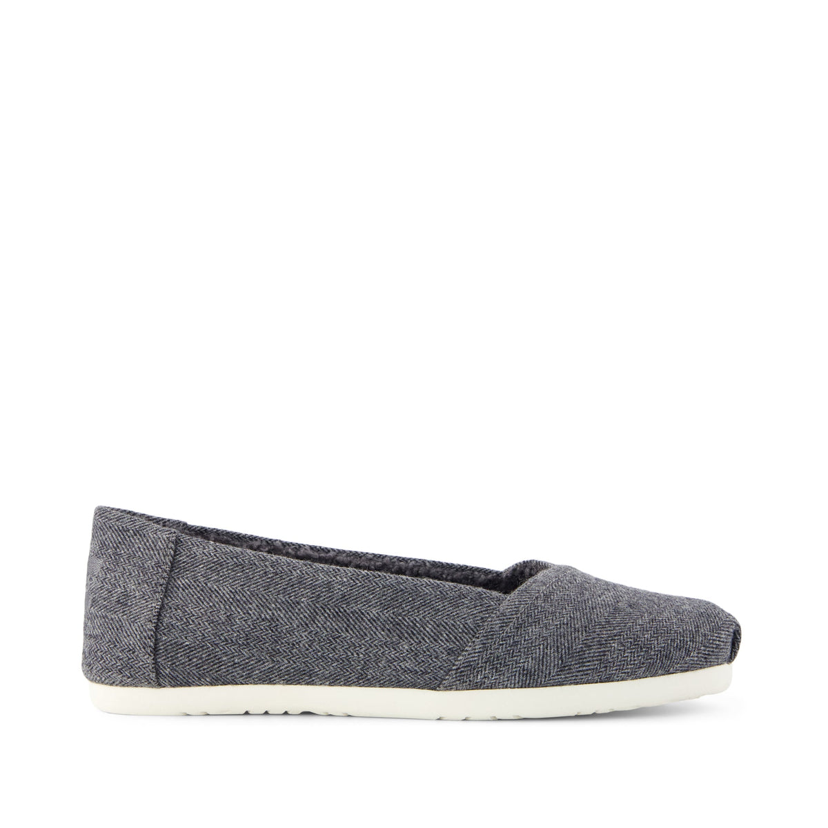 Alpargata Ballet Flat - Charcoal Heritage Herringbone w/ Faux Shearling Side View